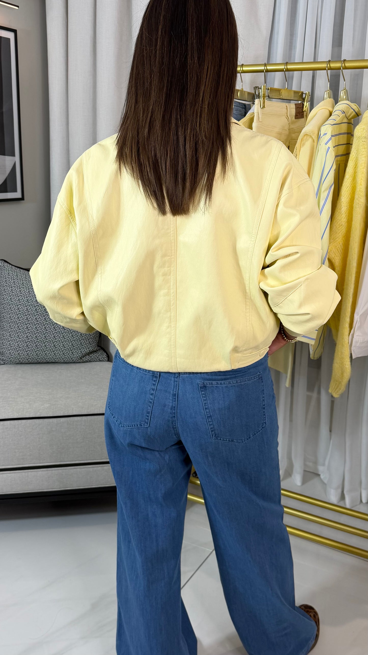 Lemon Faux Leather Bomber Jacket