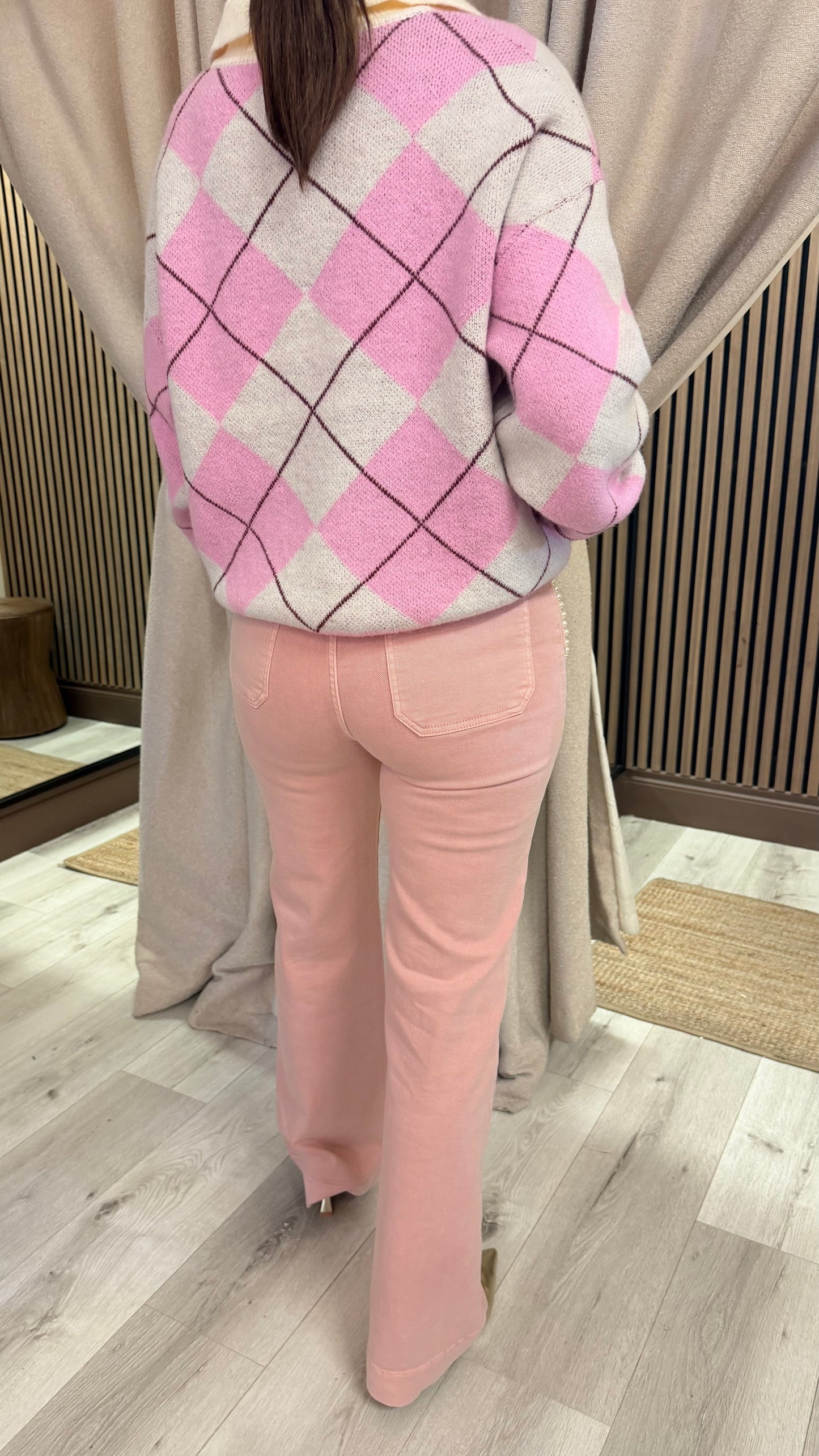 Pink Argyle Polo Knit