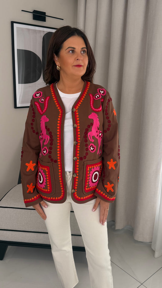 Brown Patchwork Western Jacket