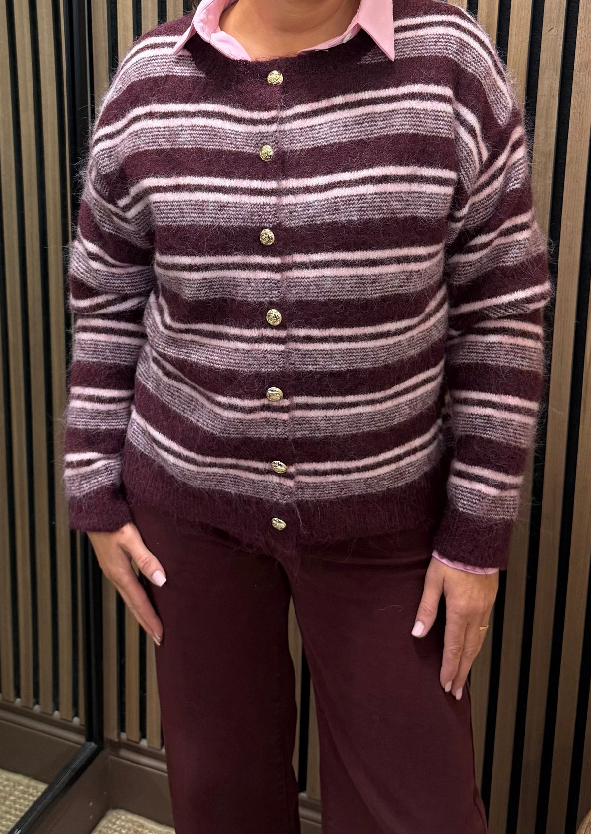 Wine & Pink Horizontal Stripe Knit