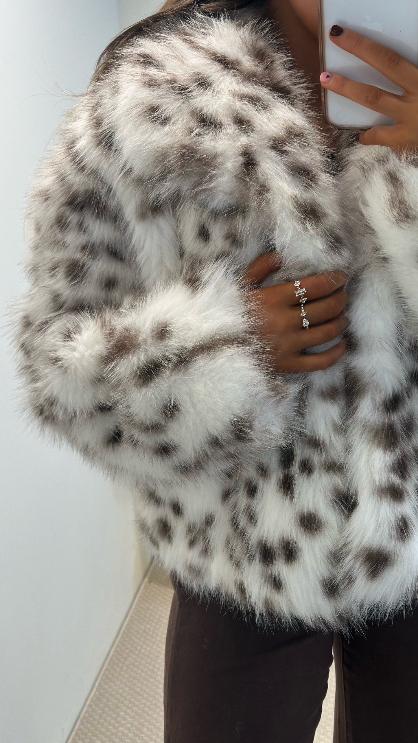 Leopard White Faux Fur Coat