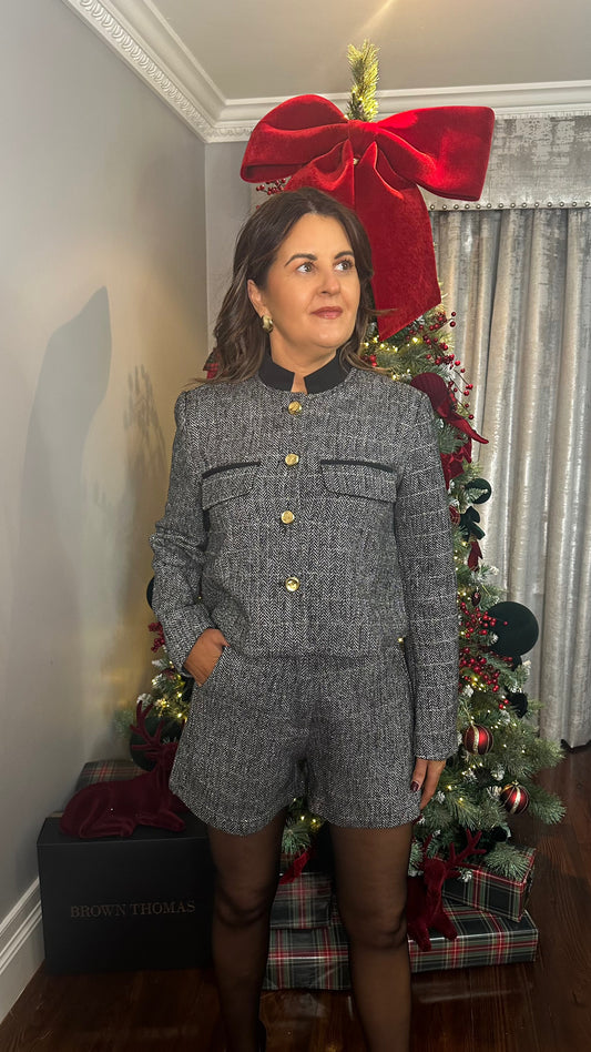 Herringbone Tweed Box Blazer