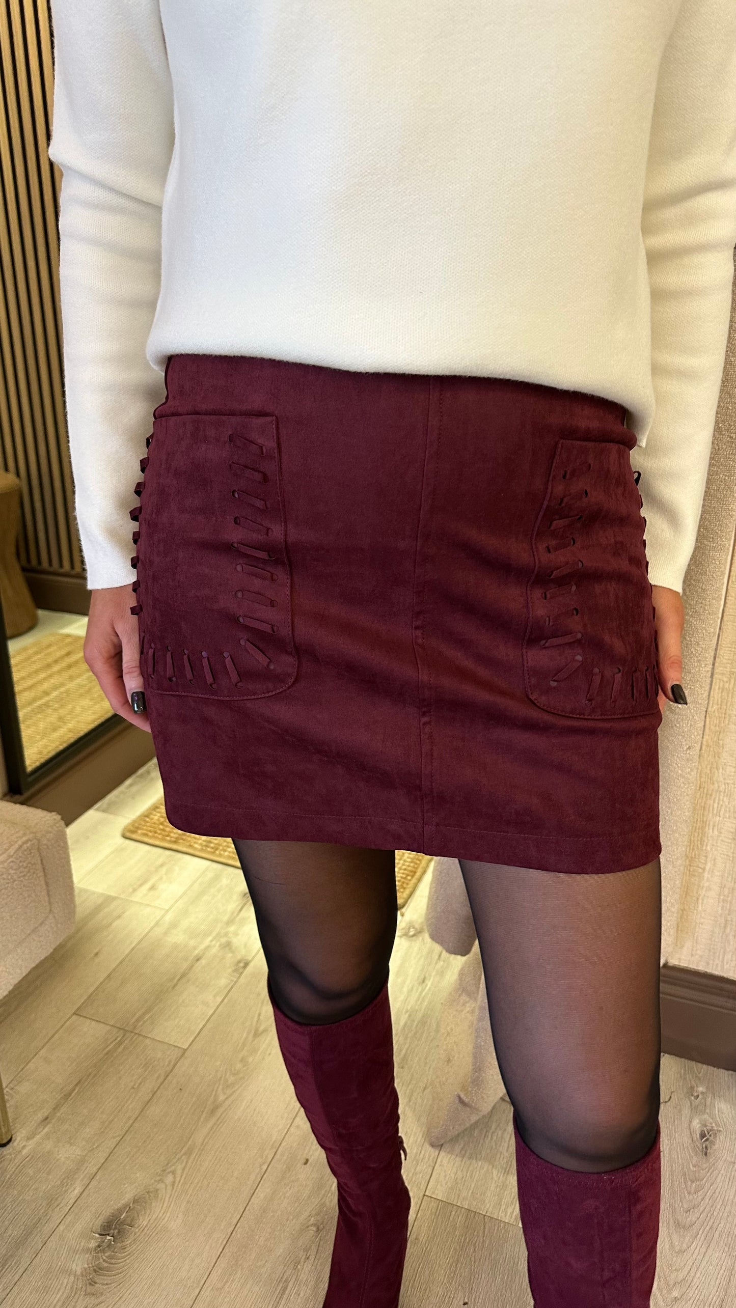 Wine Suedette Mini Skirt
