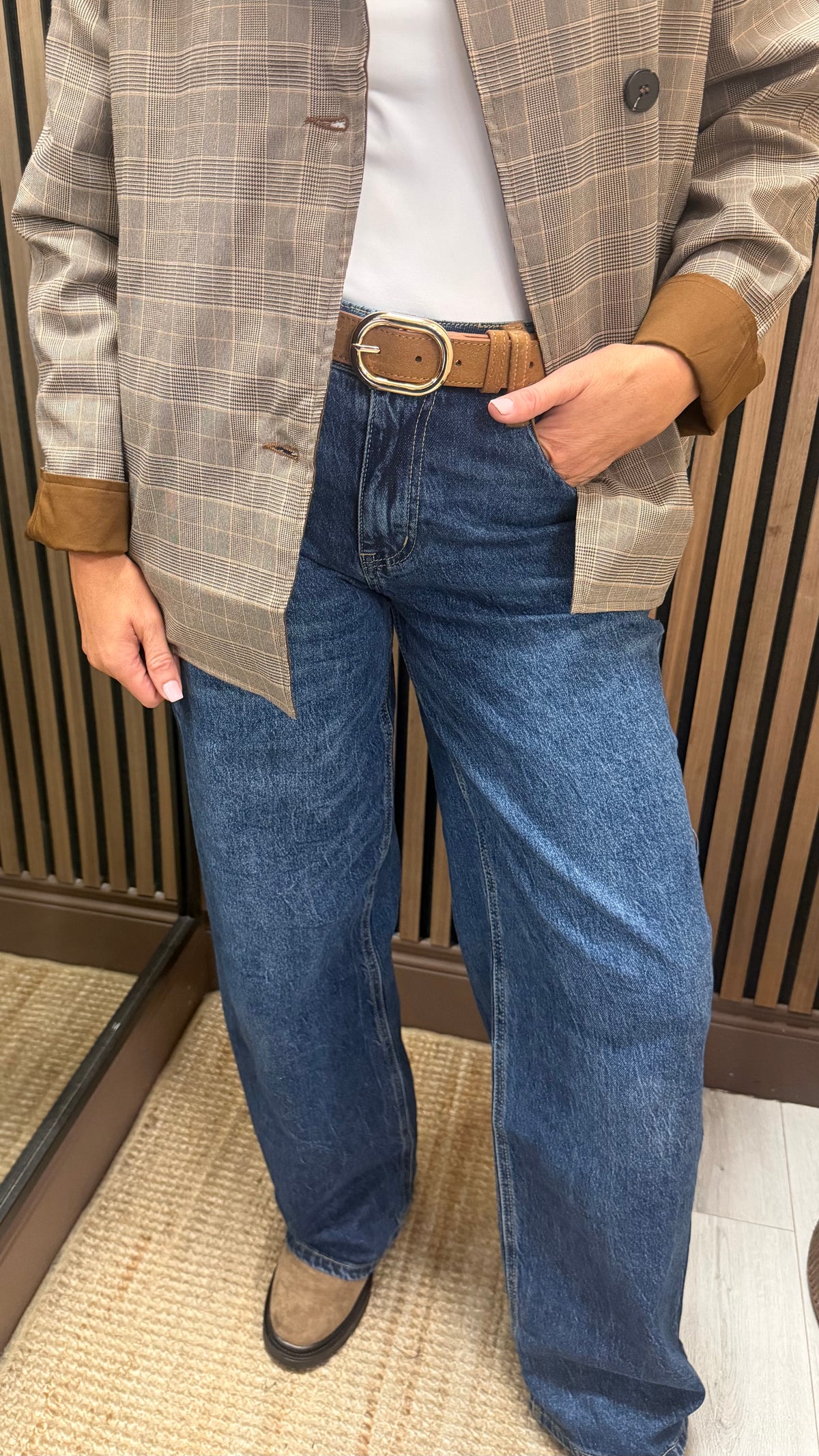 Suede Effect Contrast Jeans
