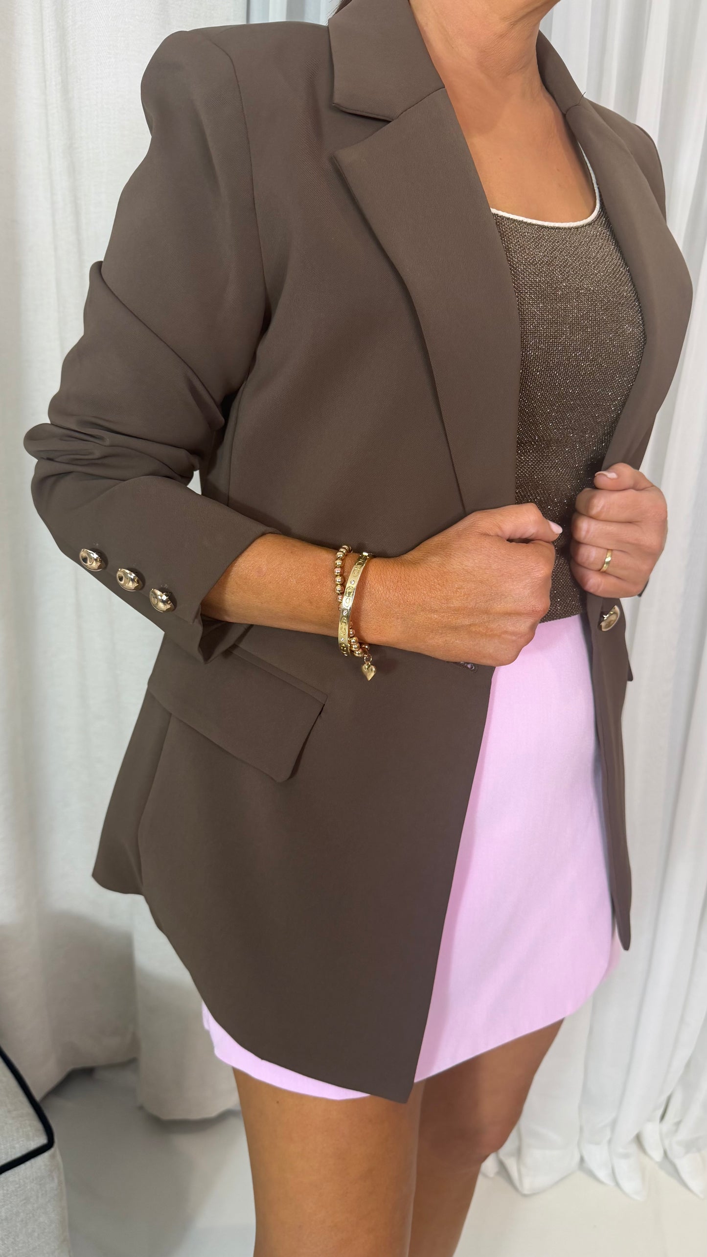 Brown Oversized Blazer with Gold Buttons