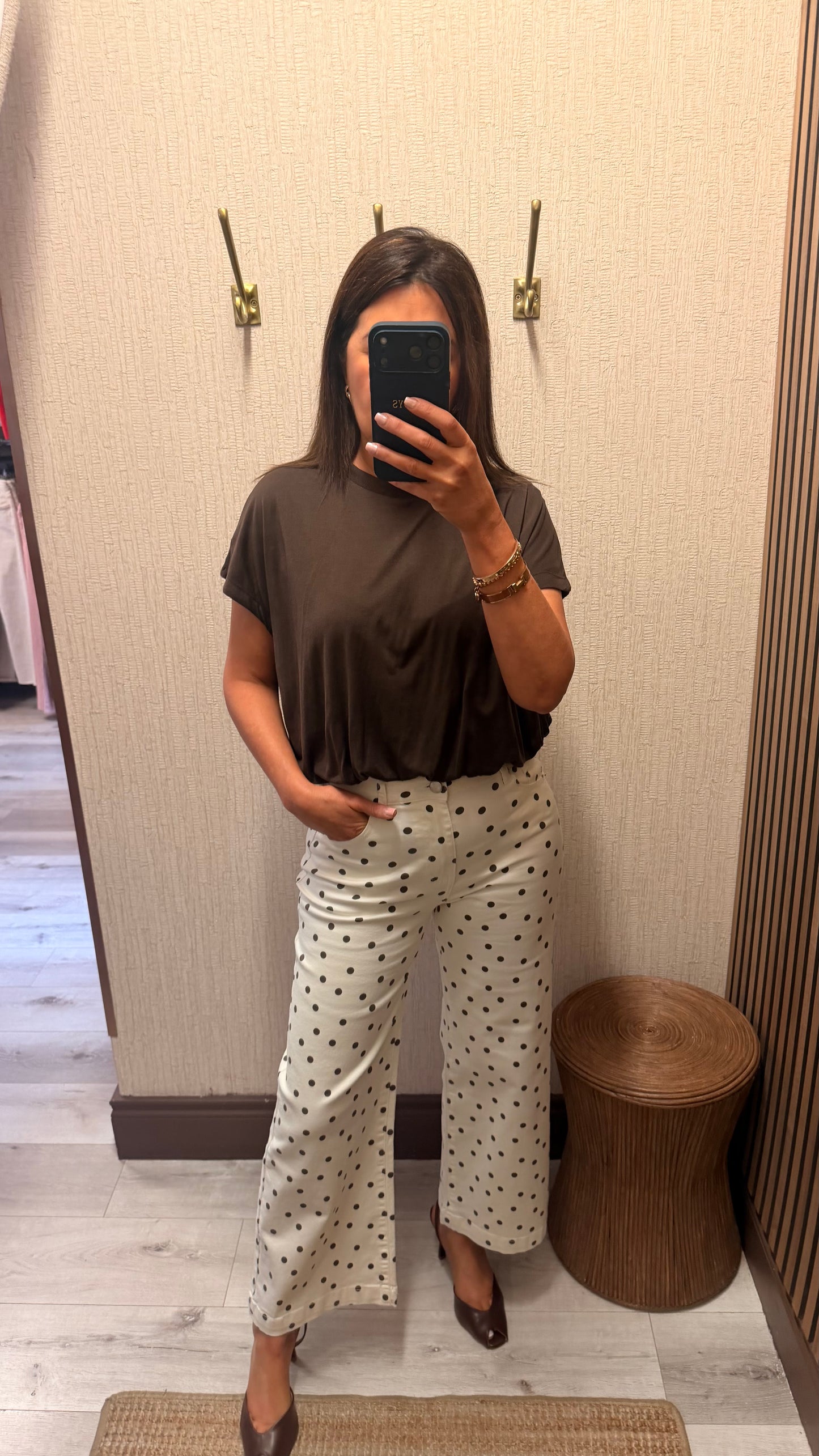 Polly Polka Dot Wide-Leg Cropped Jeans – Cream/Brown