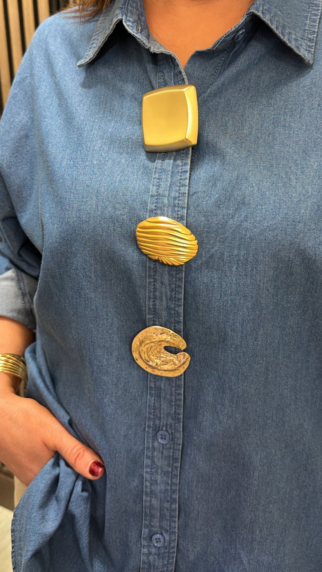 Denim Oversized Shirt with Statement Buttons