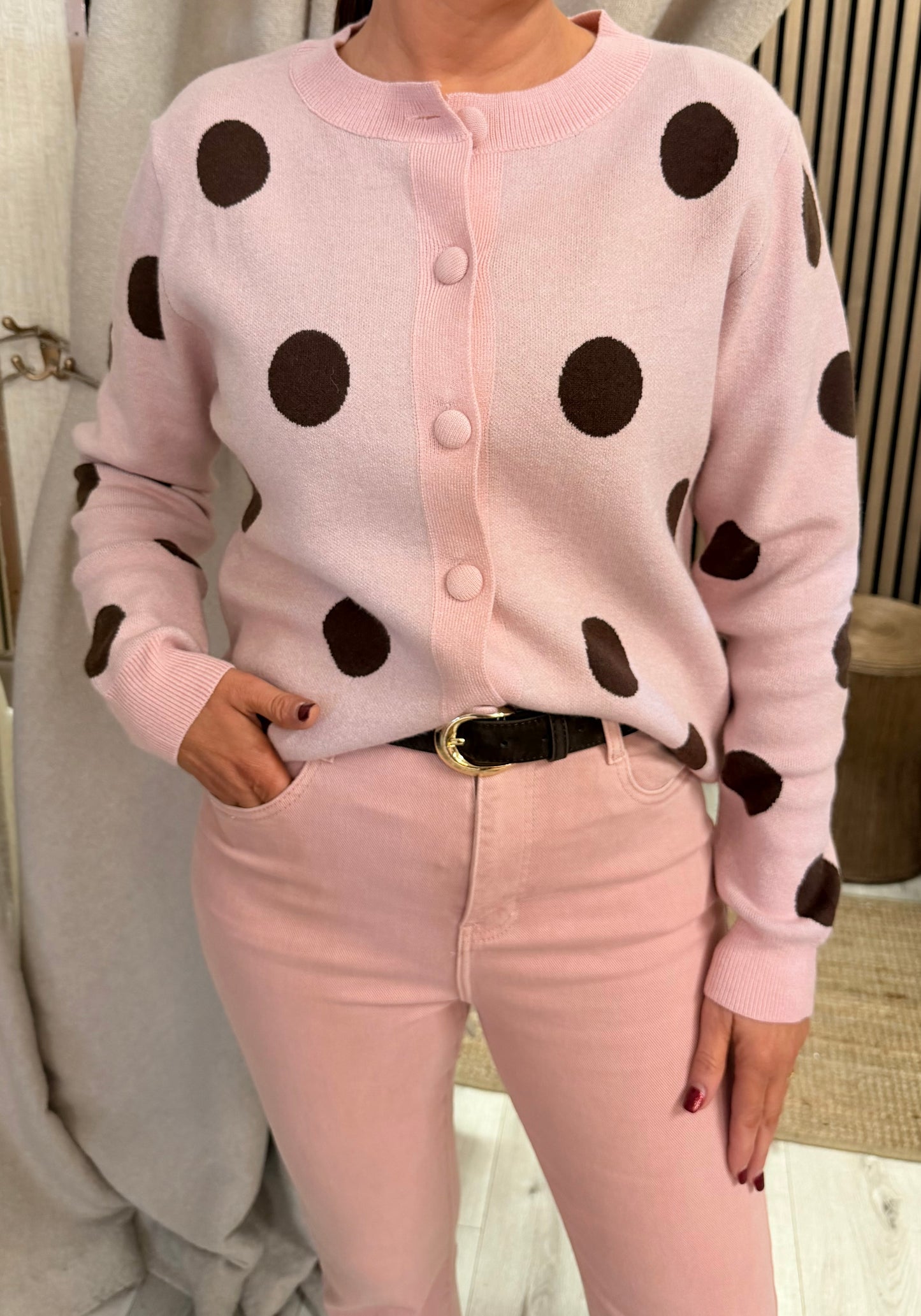 Pink & Brown Polka Dot Cardigan