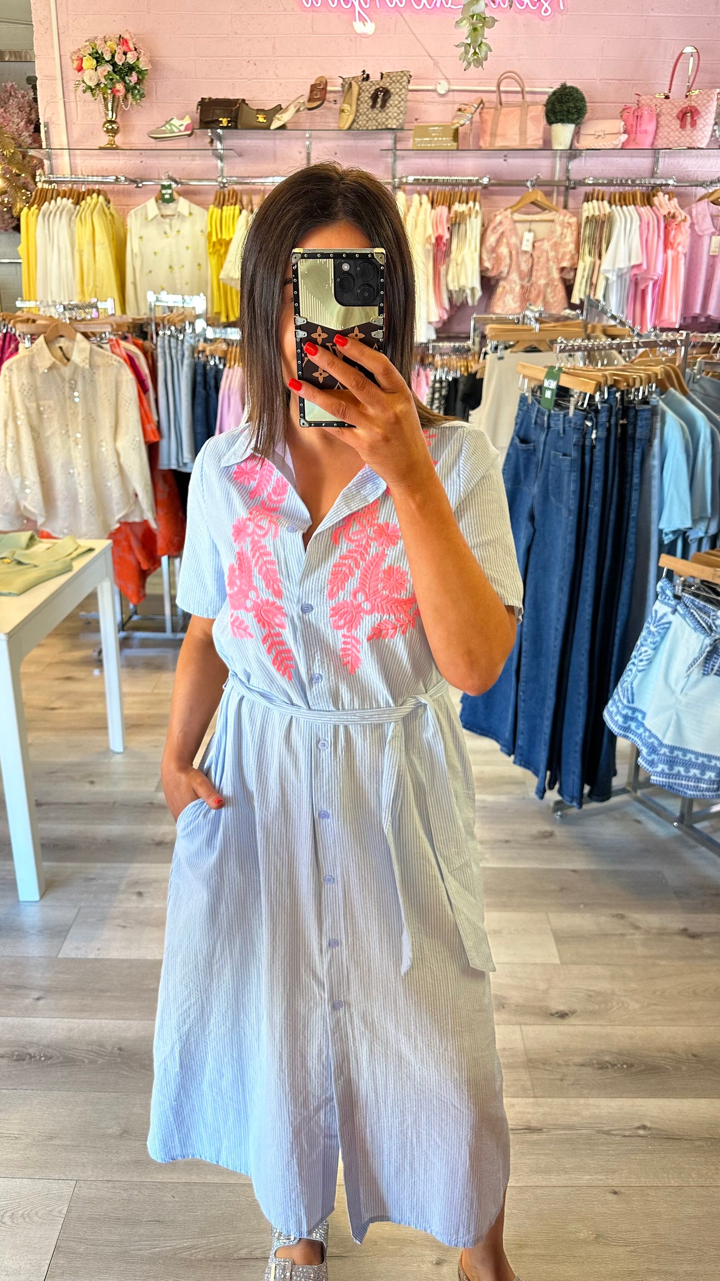 Blue Pinstripe Shirt Dress