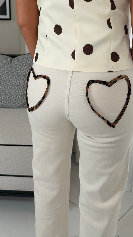 Cream Leopard Pocket Jeans