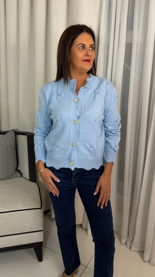 Blue Embellished Cardigan