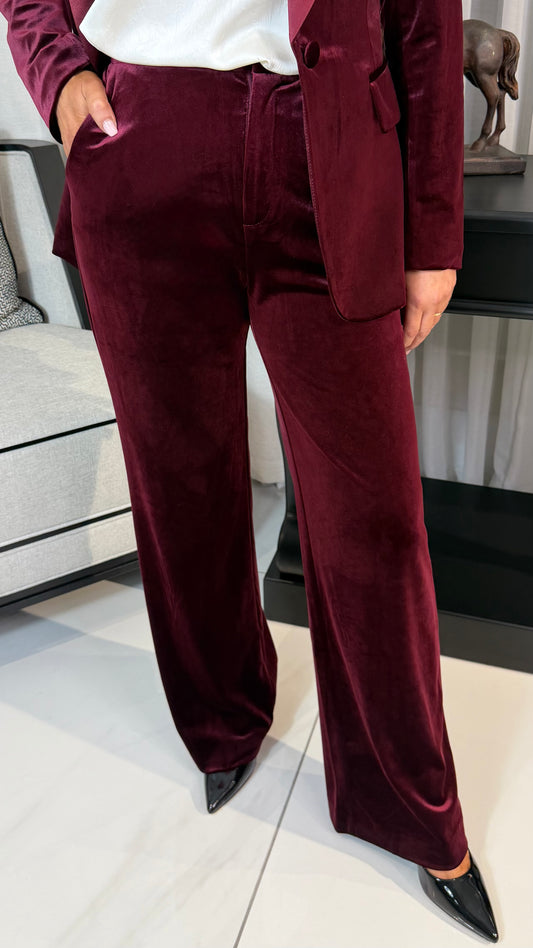 Wine Velvet Wide Leg Trousers