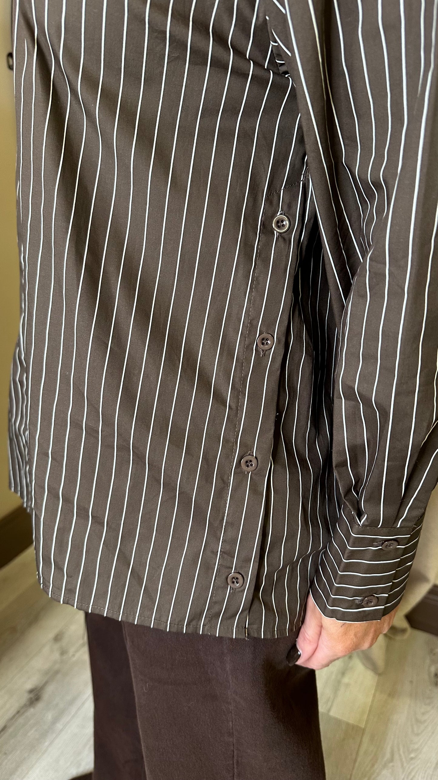 Brown Oversized Striped Shirt