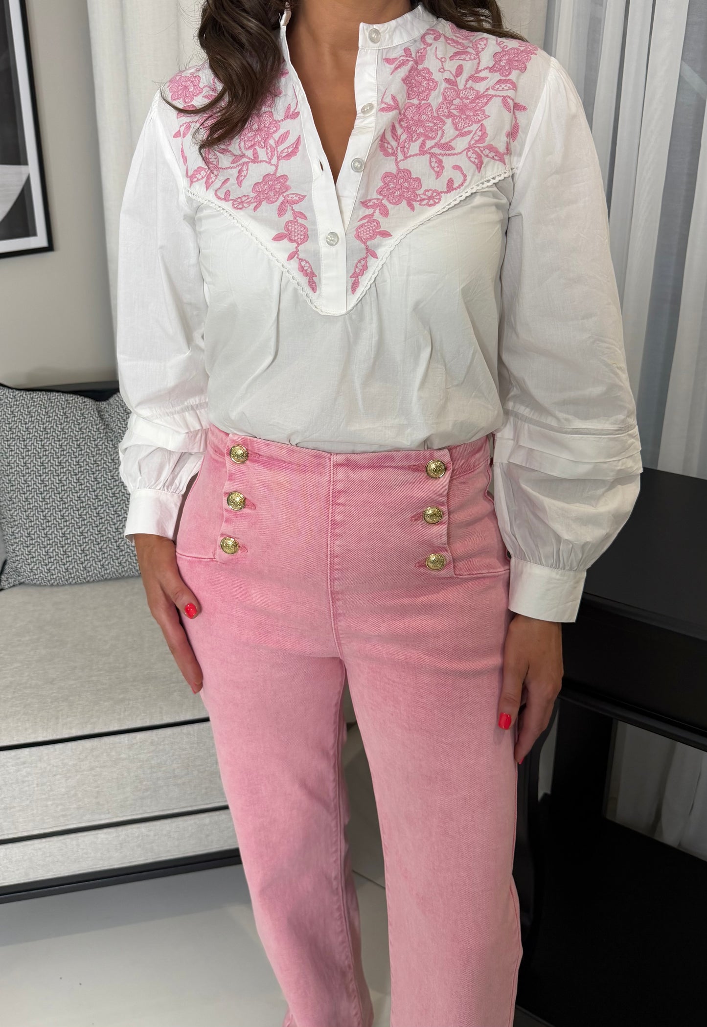 Pink & White Embroidered Blouse