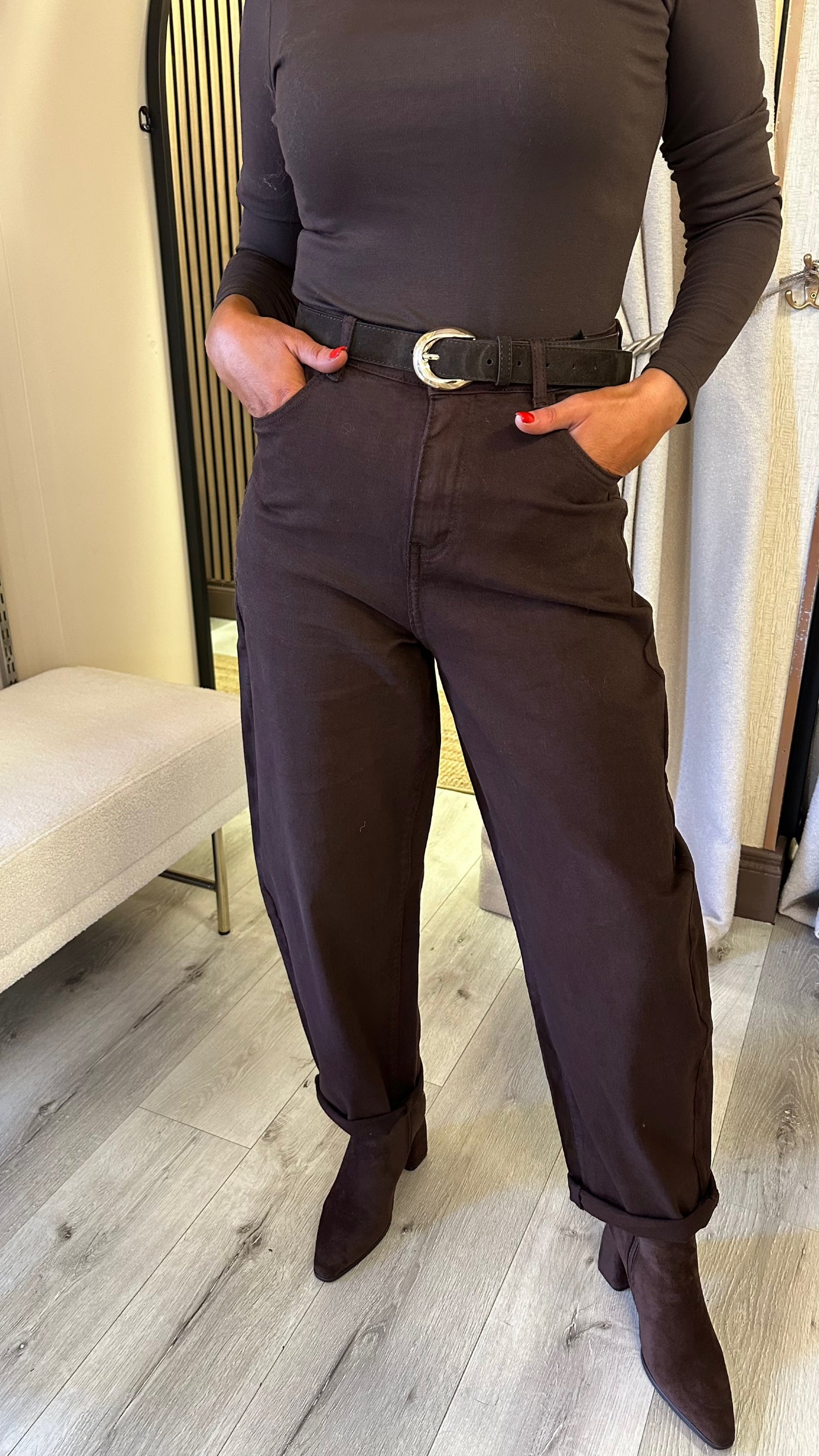 Chocolate Brown Barrel Jeans