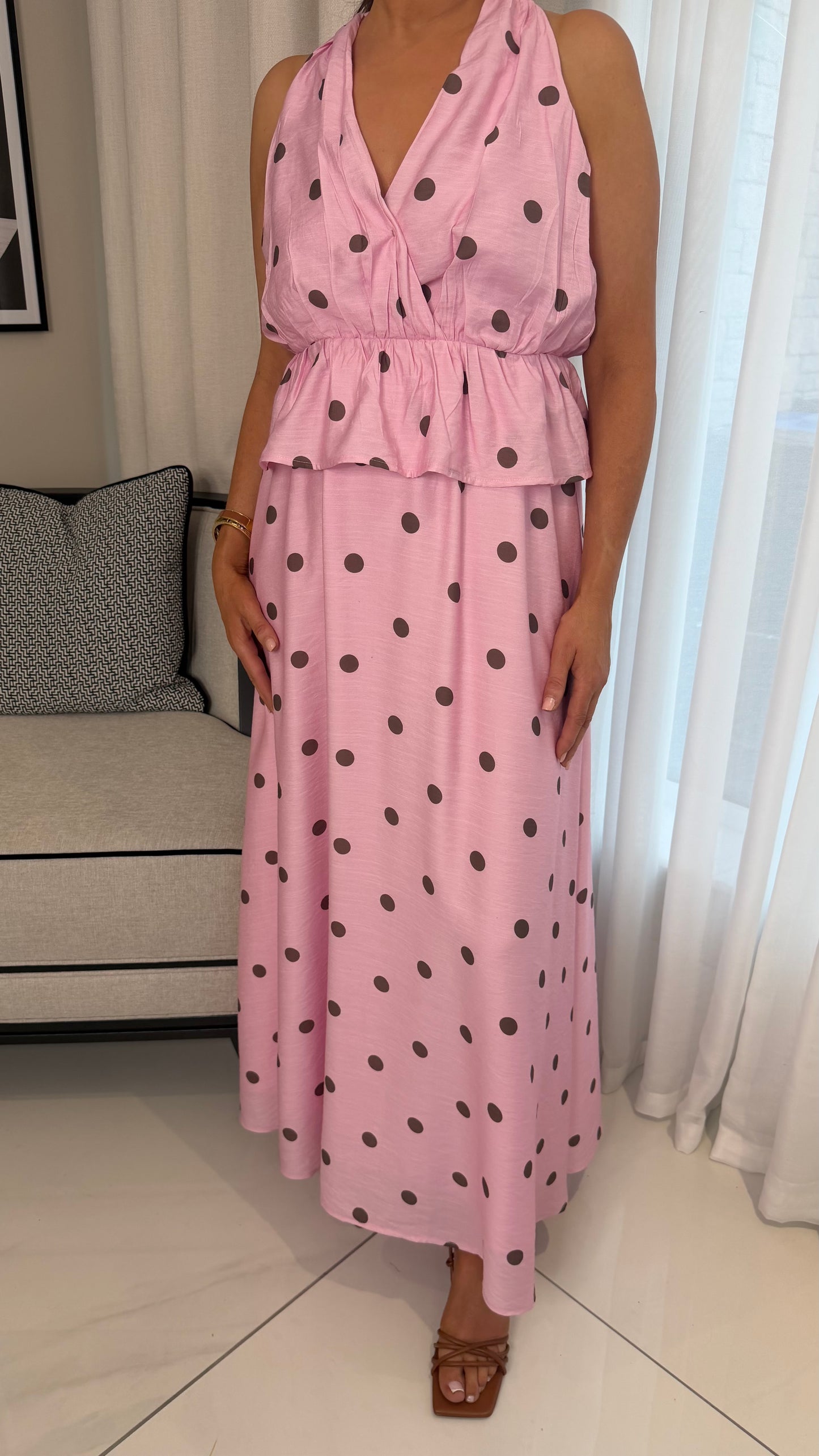 Mya Pink & Brown Polka Dot Skirt