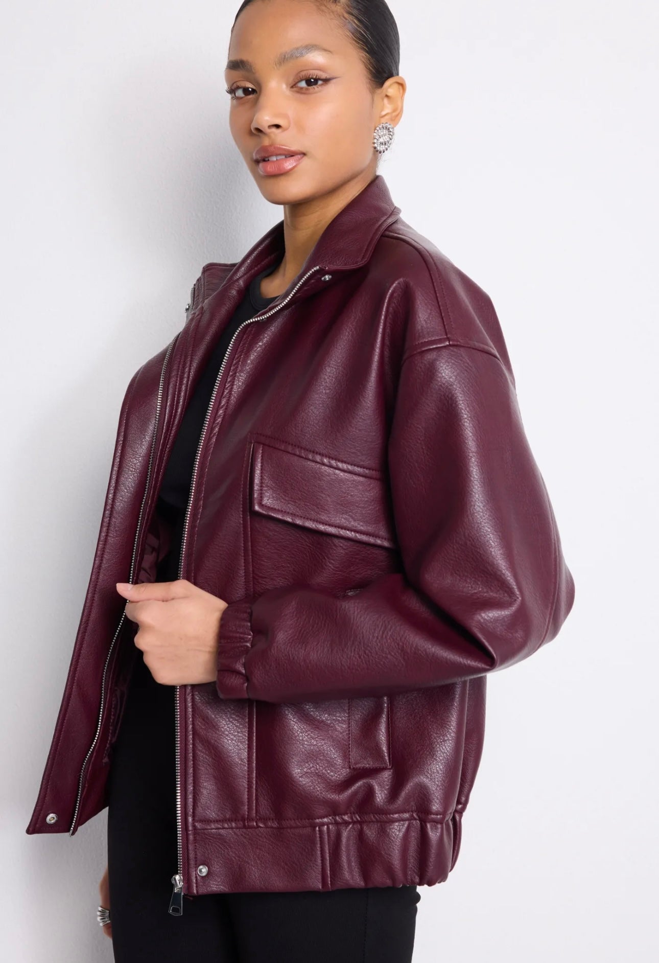 Burgundy Faux Leather Jacket