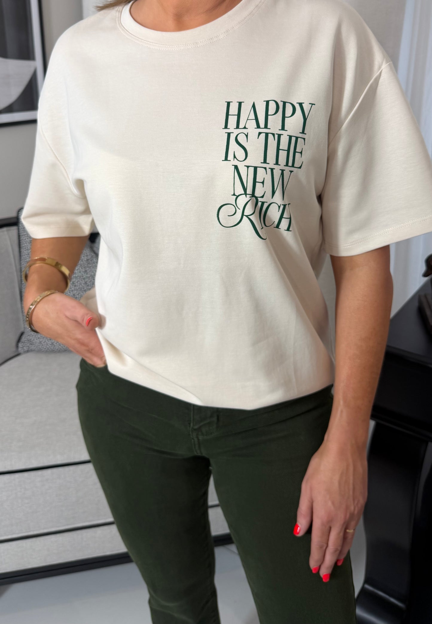 Cream Slogan T-Shirt