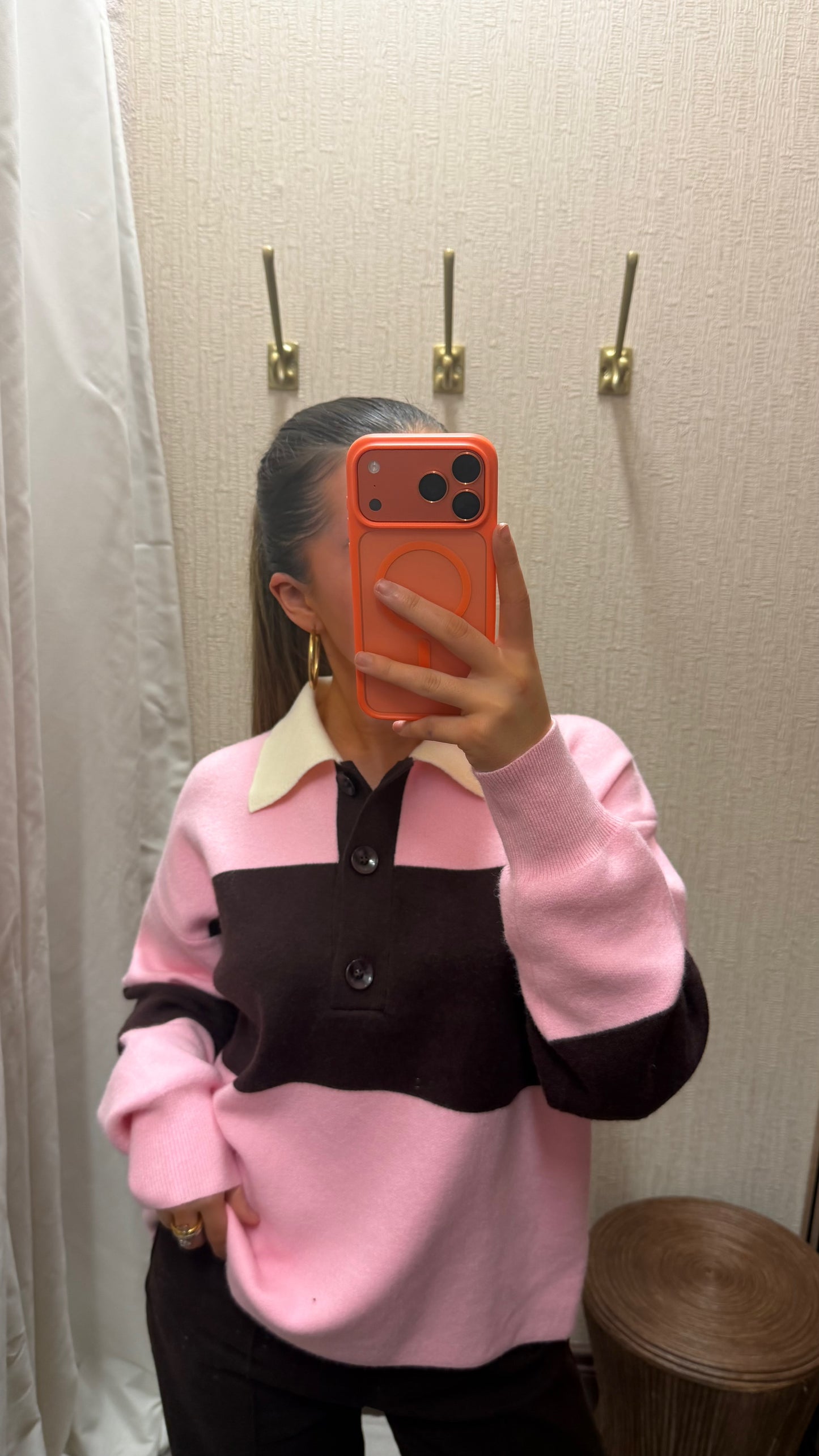 Pink & Brown Polo Knit