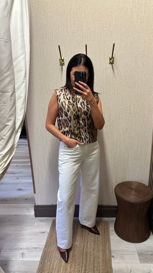 Cream Wide-Leg Jeans