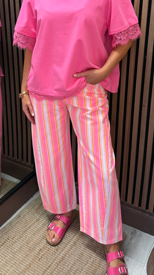 Fluorescent Pink & Orange Striped Jeans