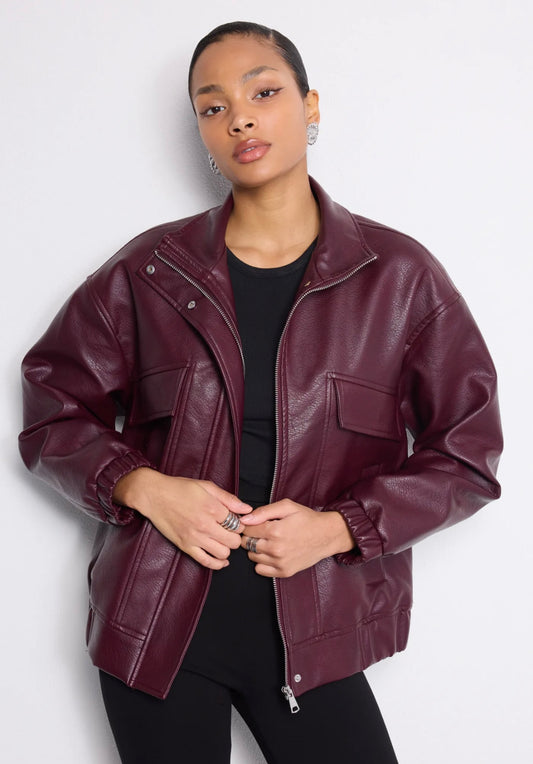 Burgundy Faux Leather Jacket
