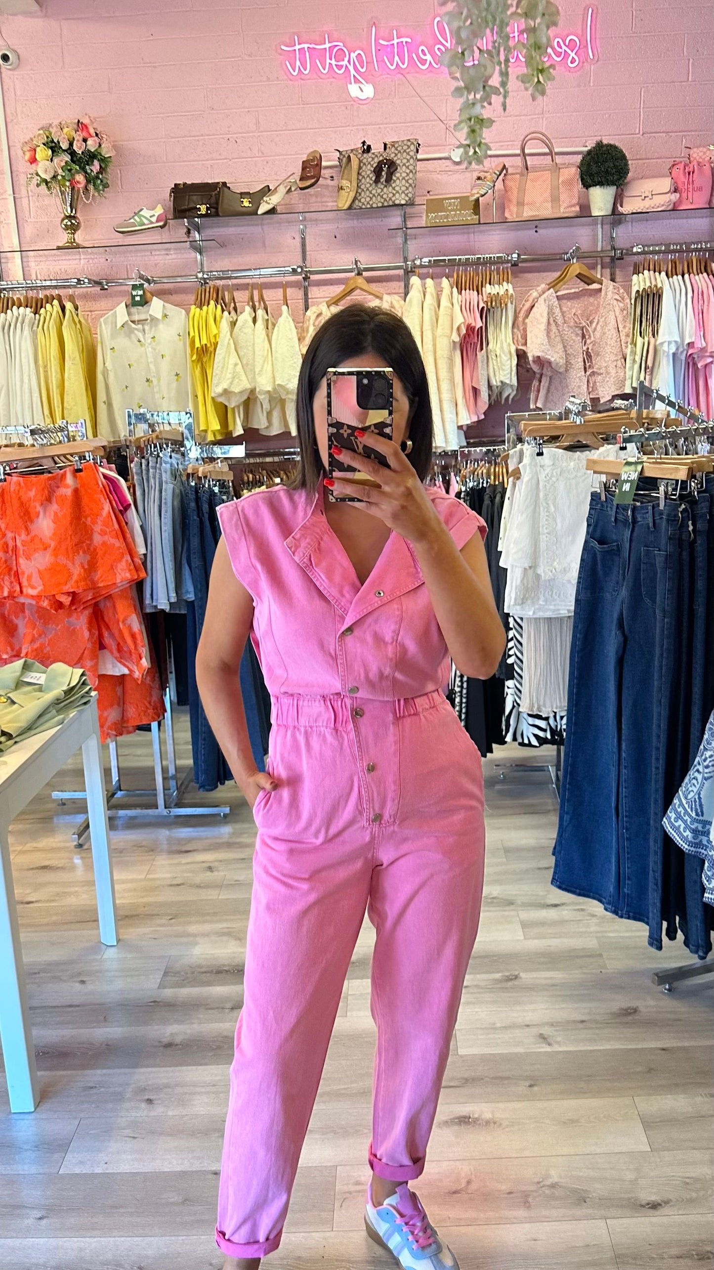 Pink Denim Jumpsuit