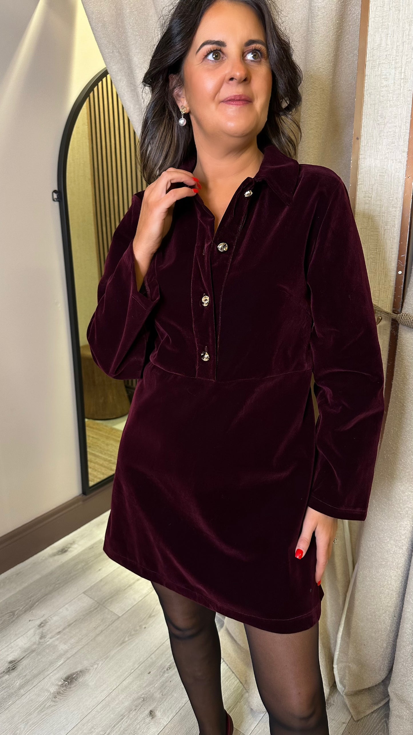 Wine Velour Mini Dress