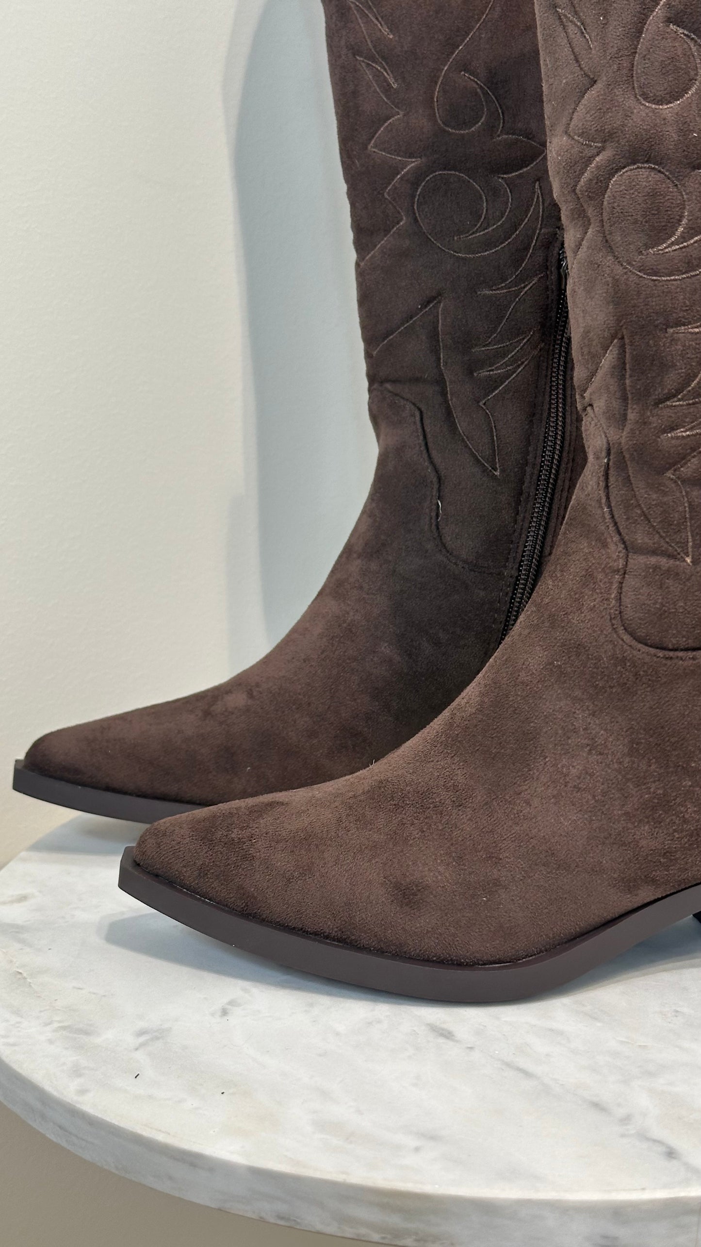 Brown Faux Suede Cowboy Boots