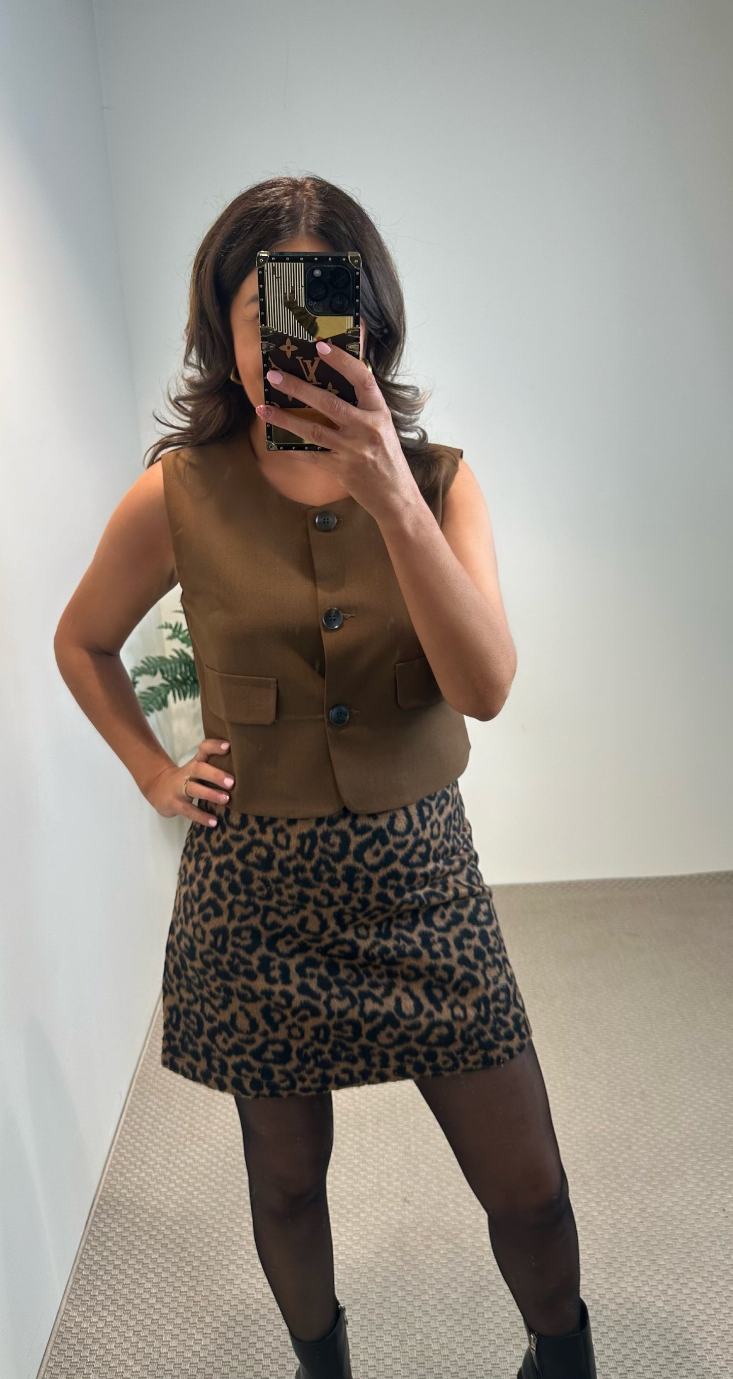 Leopard Faux Moleskin Mini Skirt