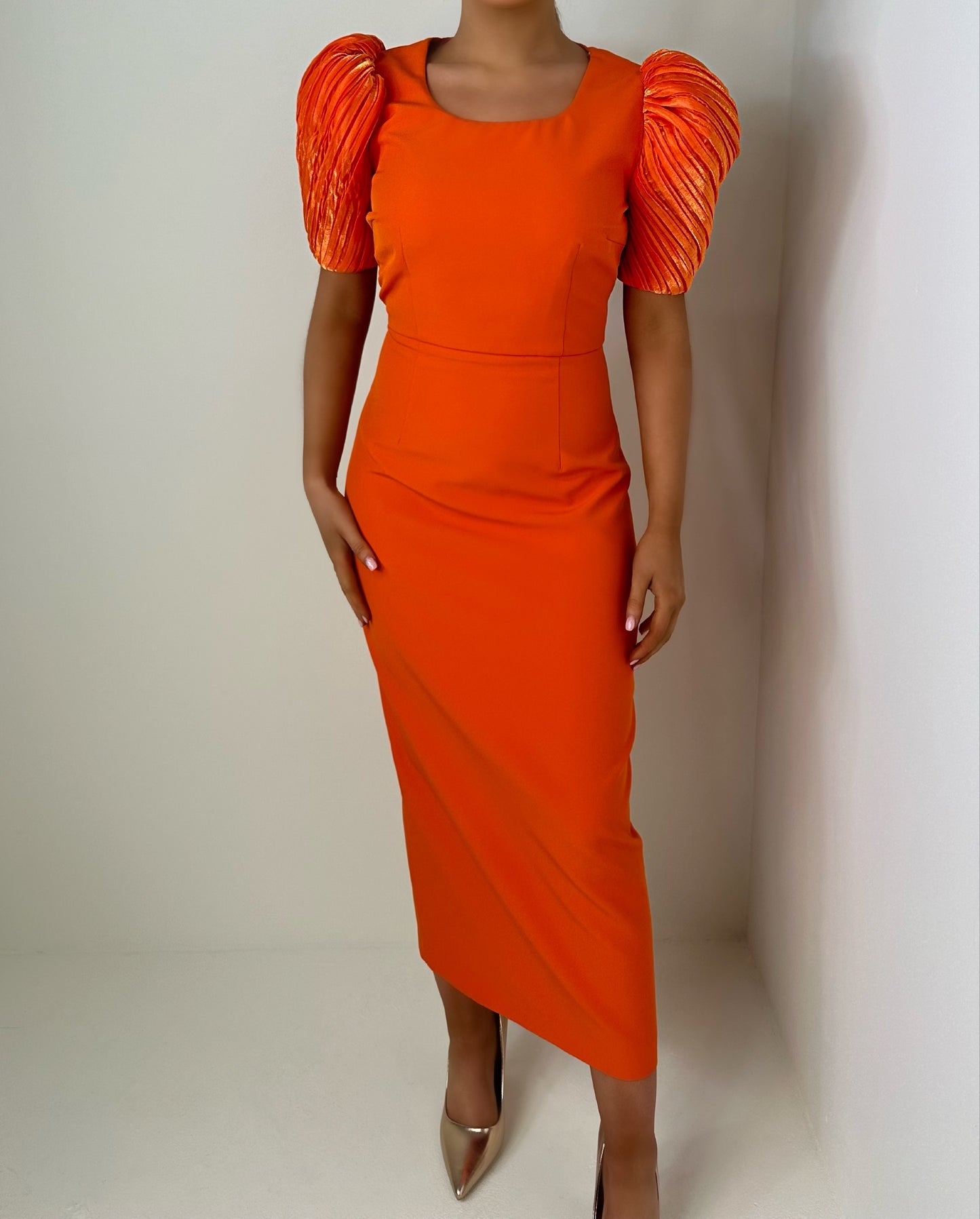 Beatrice Orange Puff Sleeve Dress