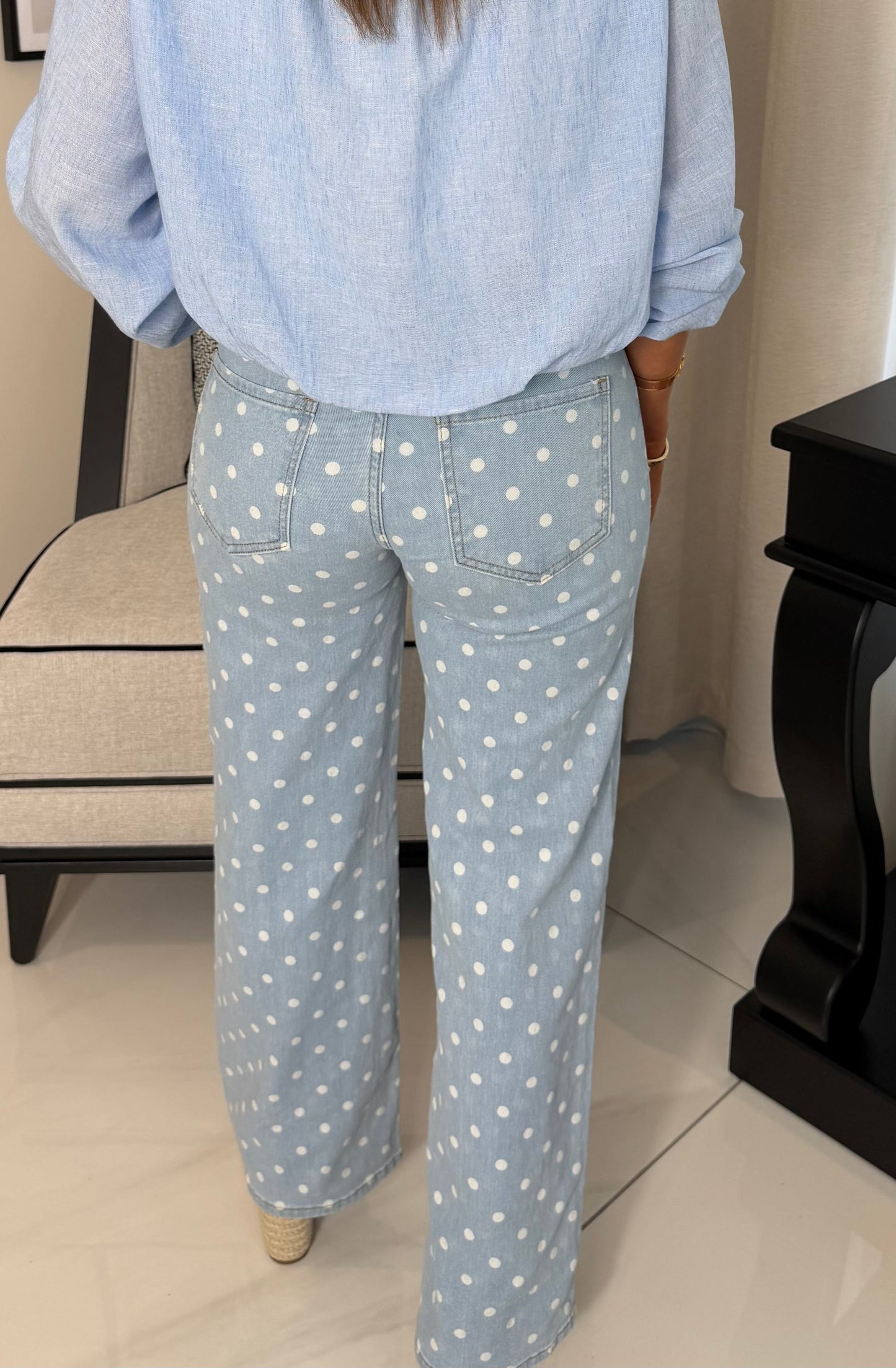 Polka Dot Wide-Leg Full Length Jeans
