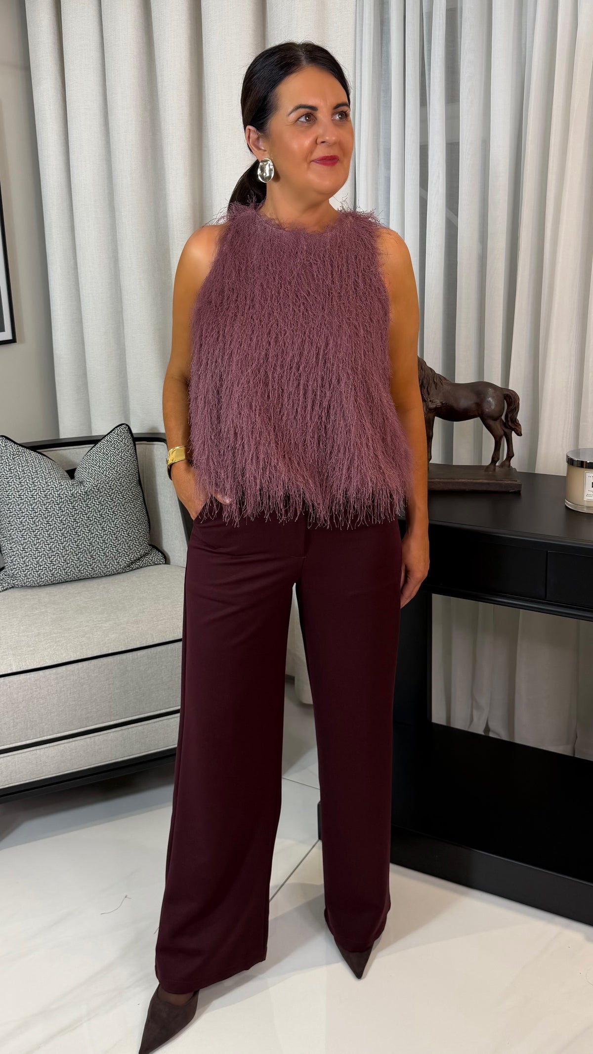Wine Wide-Leg Trousers