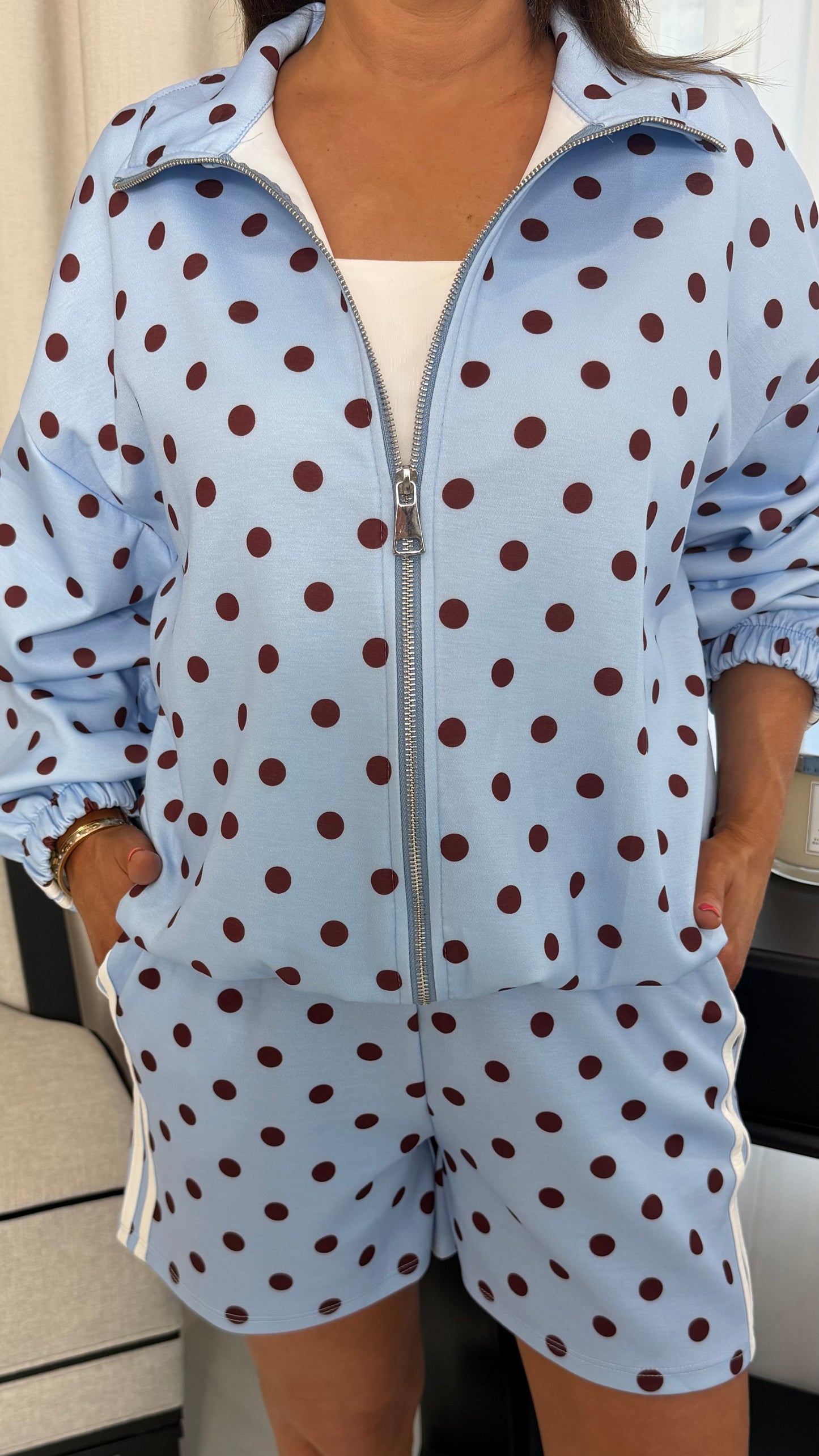 Alisha Blue & Brown Polka Dot Jacket