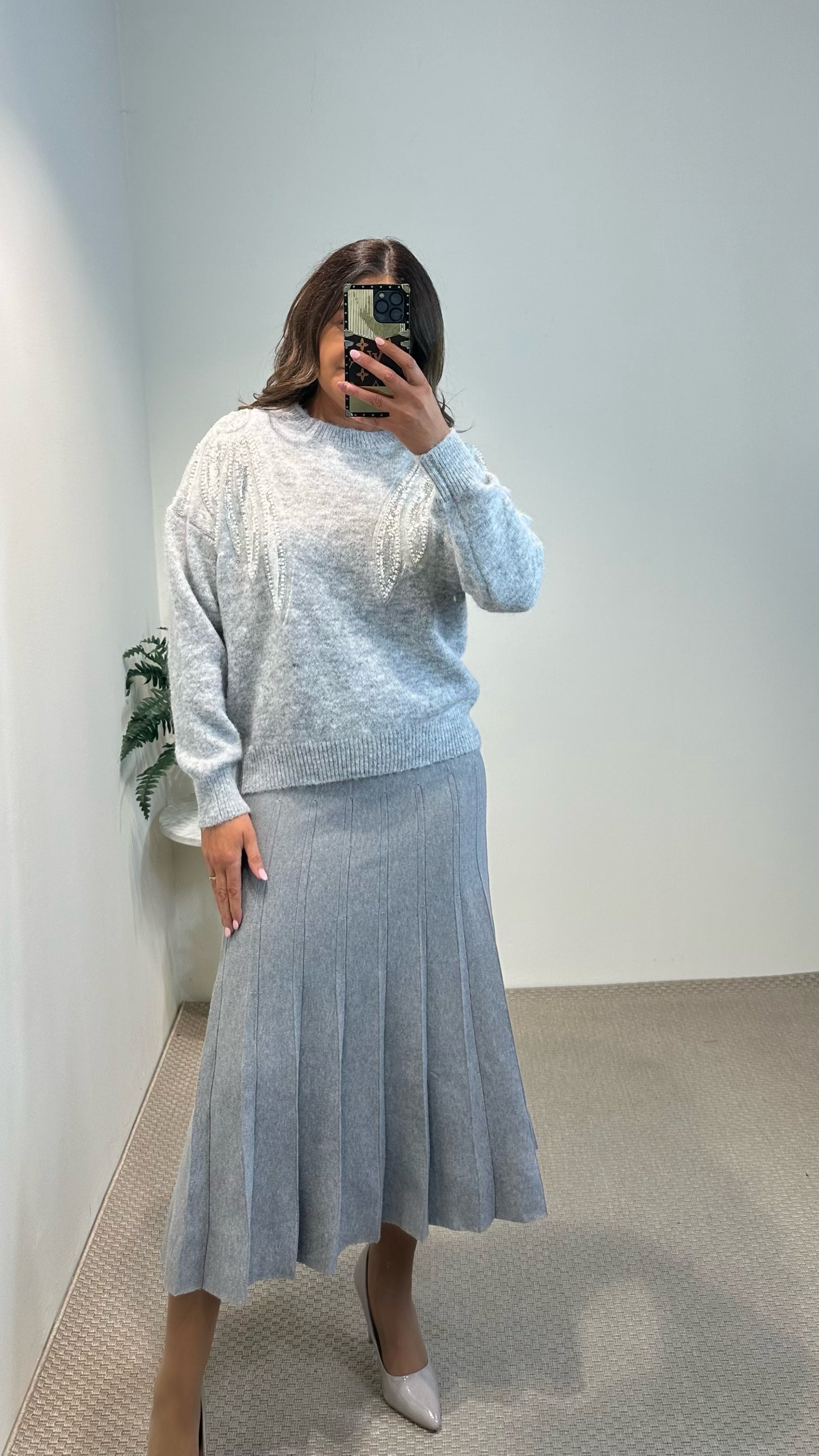 Grey Midi Knit Skirt