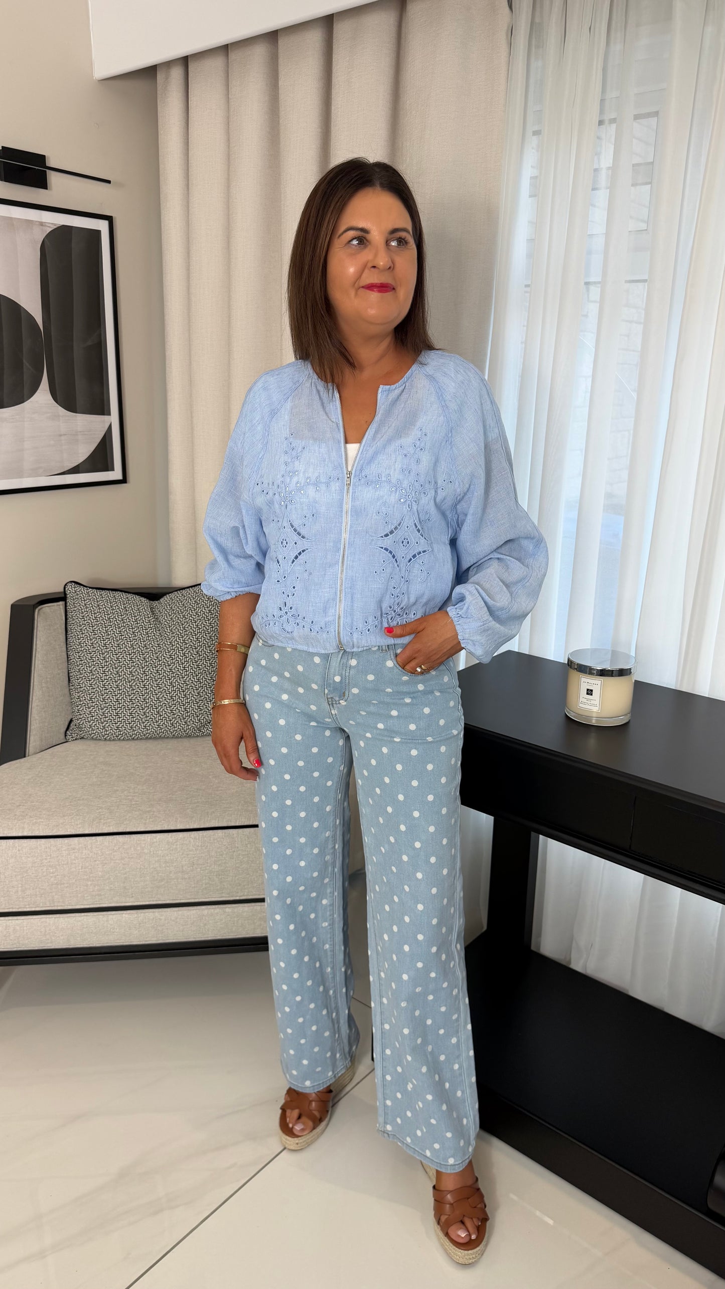 Polka Dot Wide-Leg Full Length Jeans