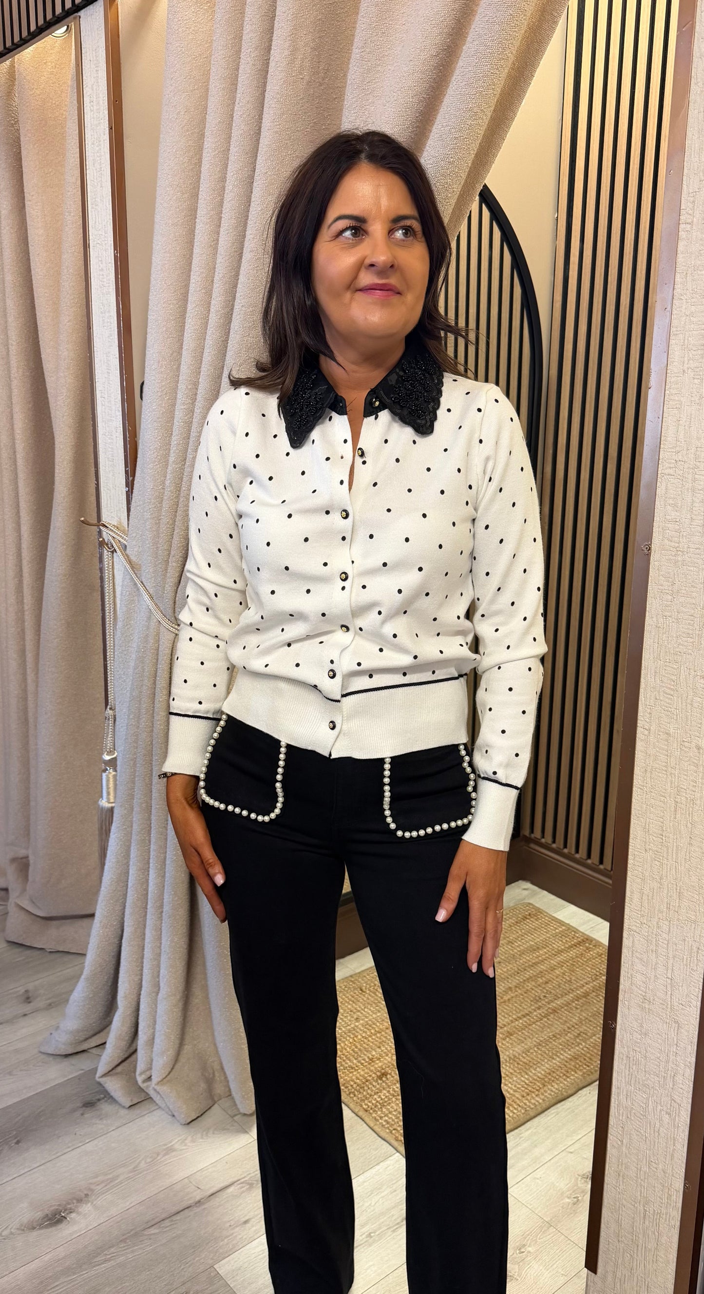 Polka Dot Embellished Cardigan