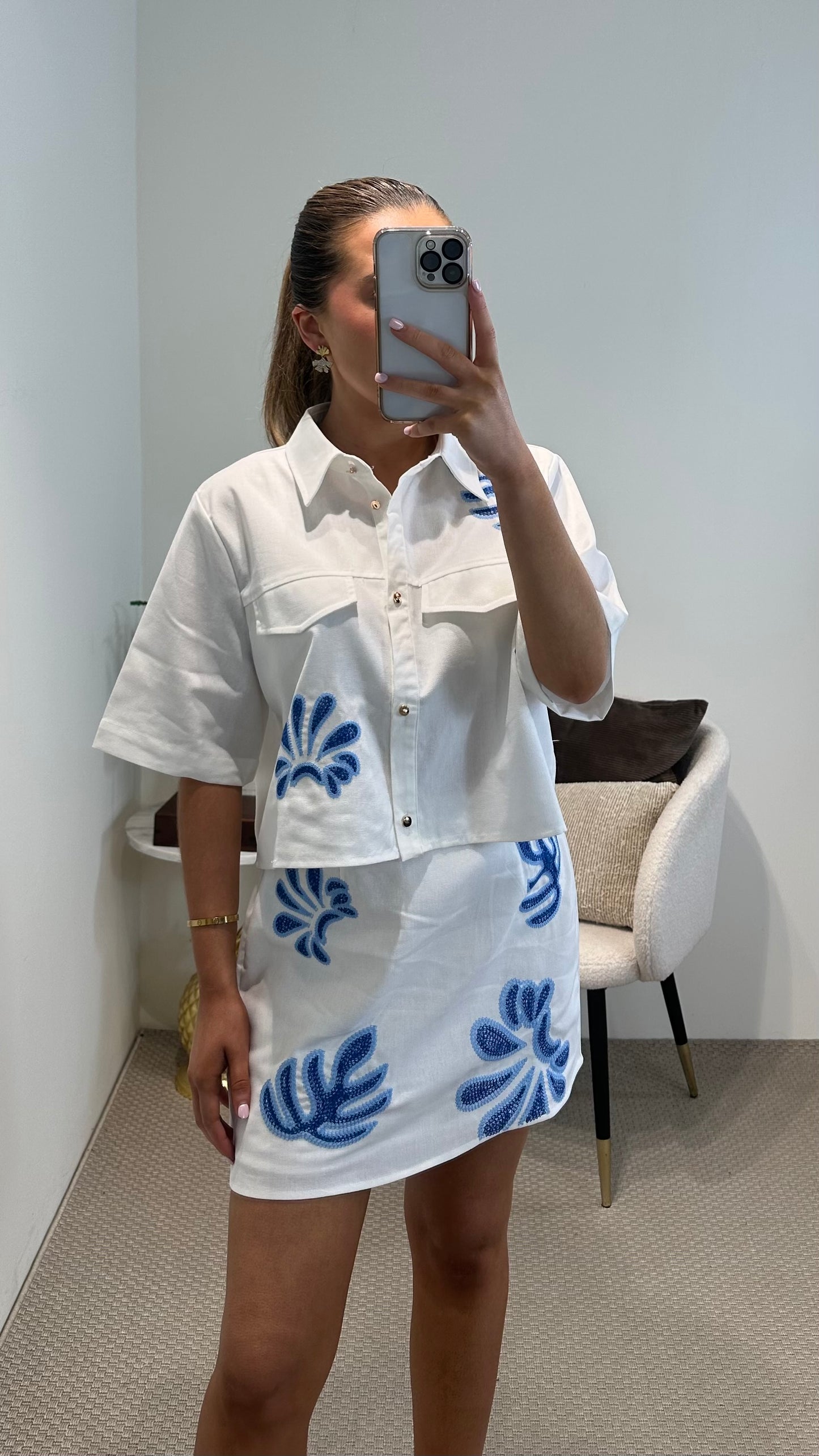 White & Blue Co-Ord