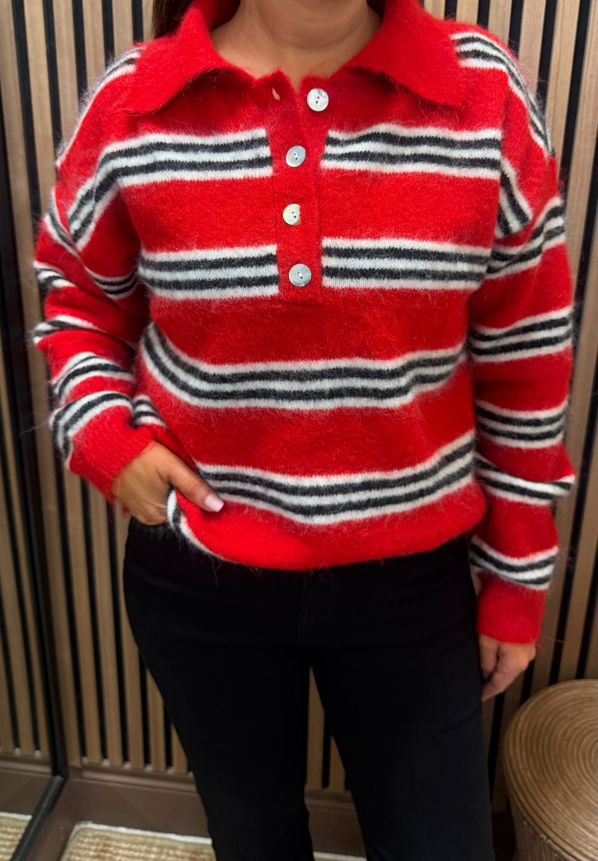 Red & Black Striped Rugby Knit