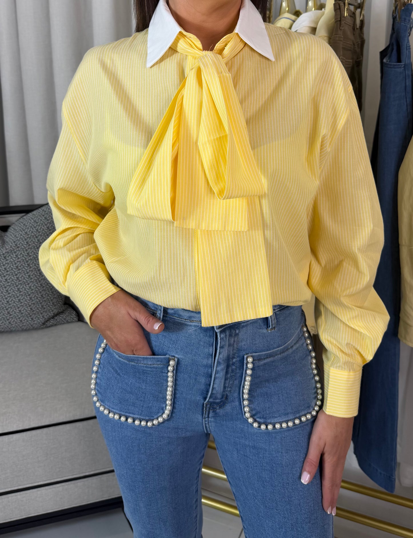 Yellow Pinstriped Shirt with Tie