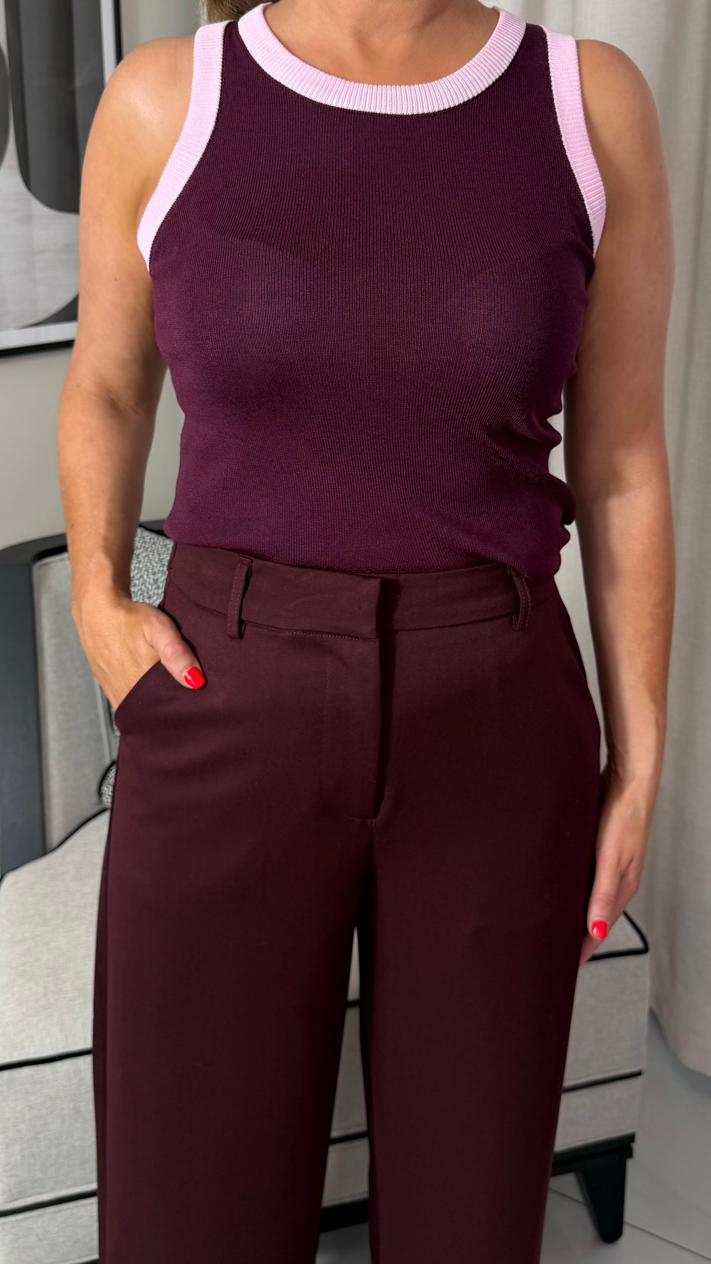 Pink & Wine Contrast Vest Top