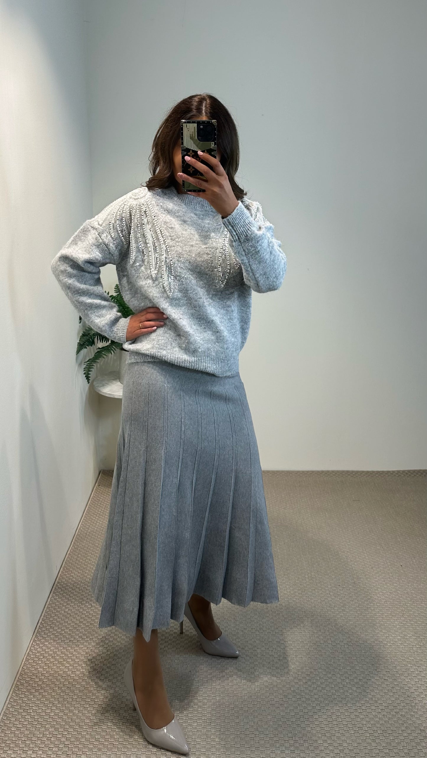 Grey Midi Knit Skirt