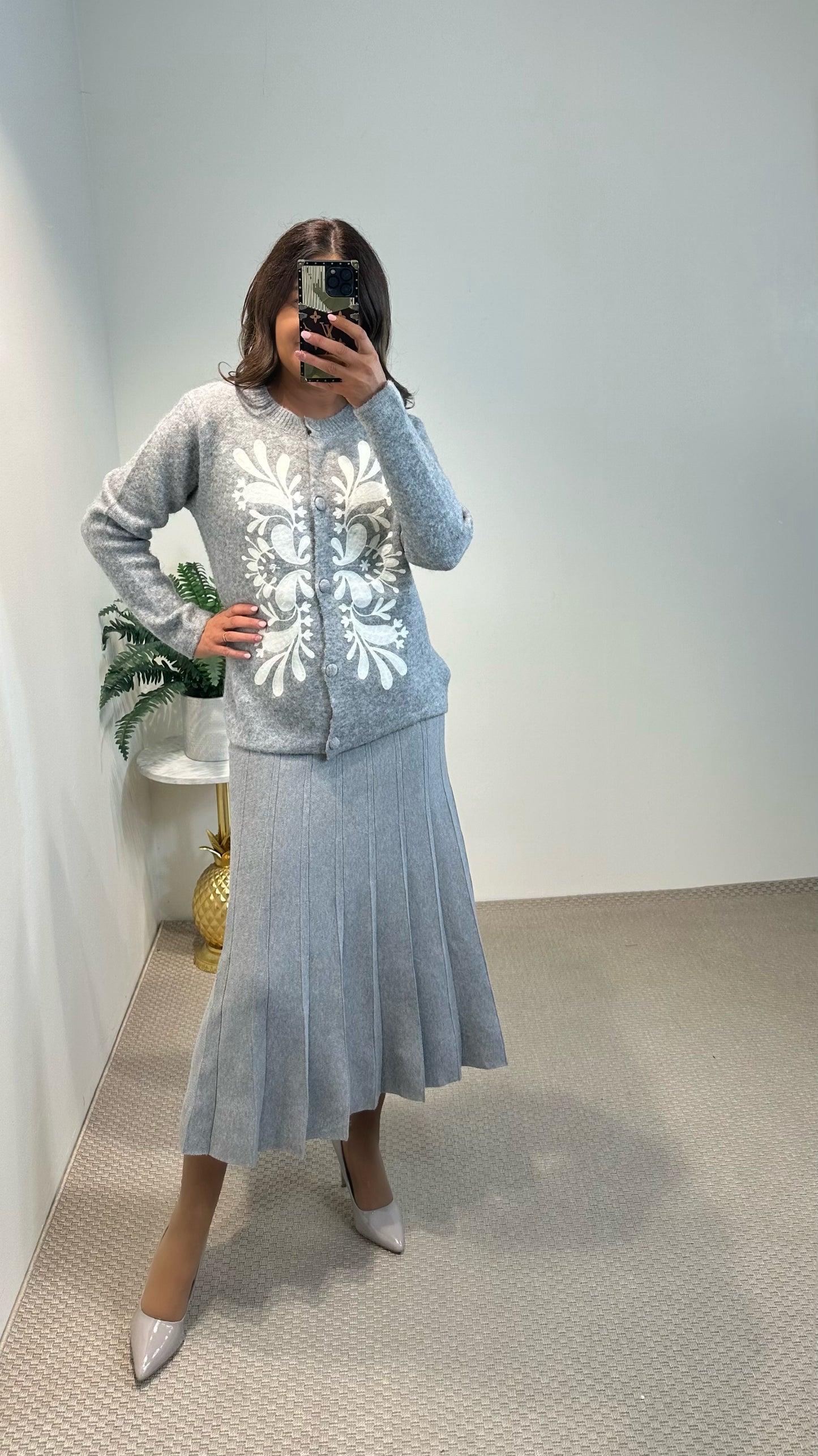 Grey Midi Knit Skirt