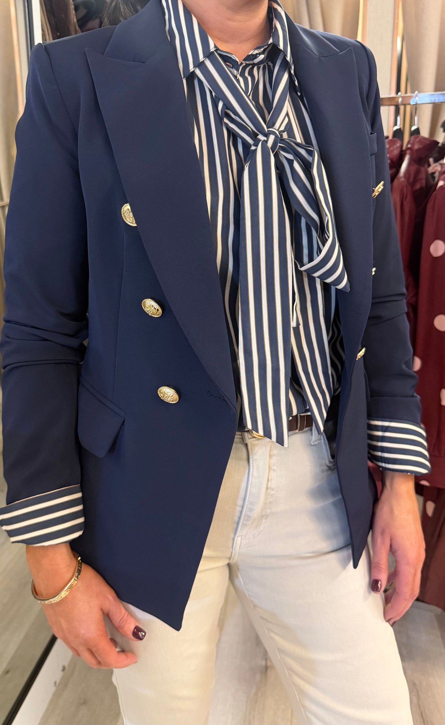 Navy Gold Button Blazer