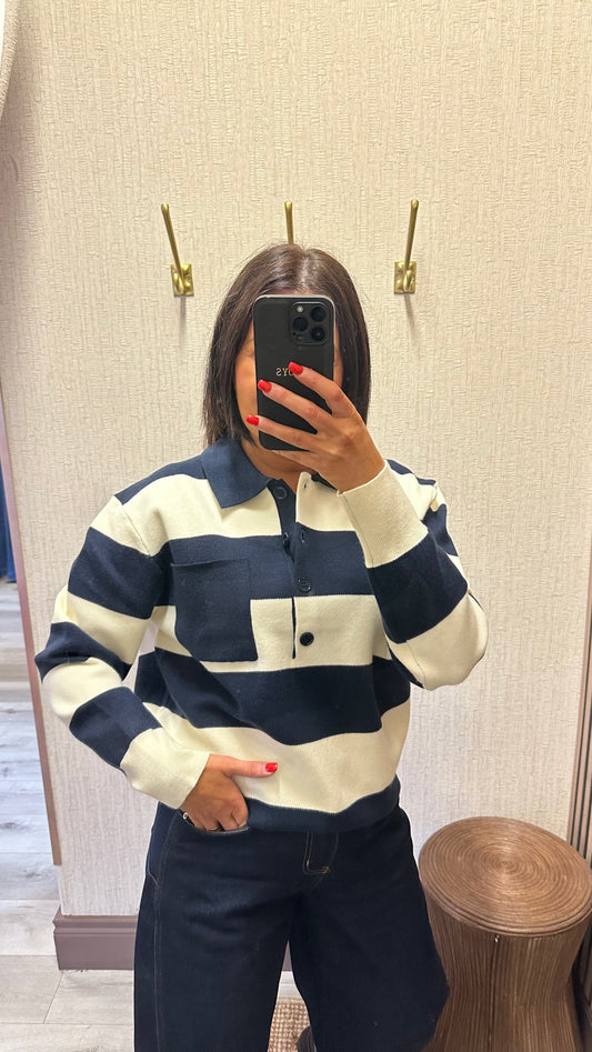 Navy & Cream Rugby Polo