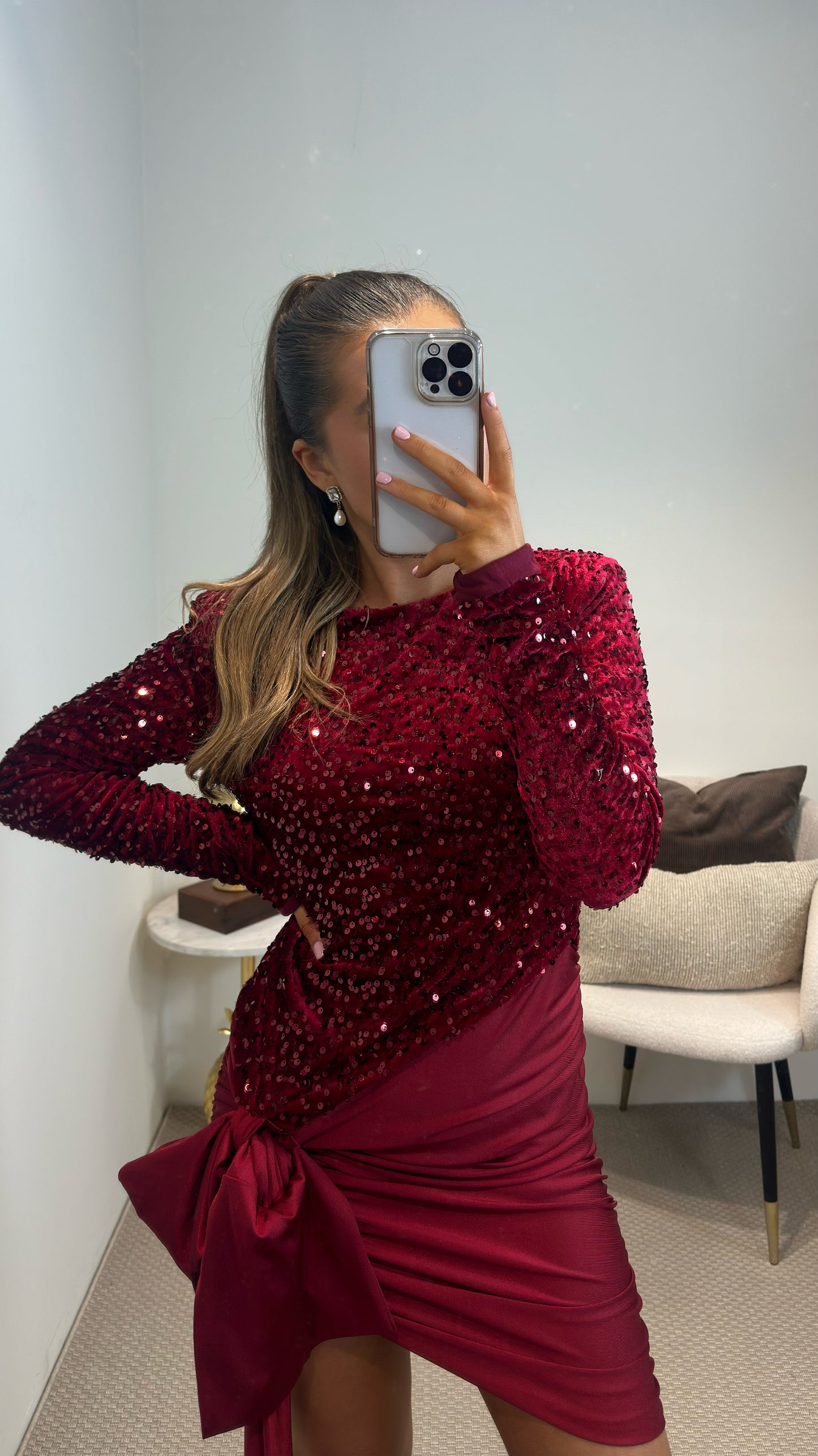 Noelle Red Sequin Mini Dress