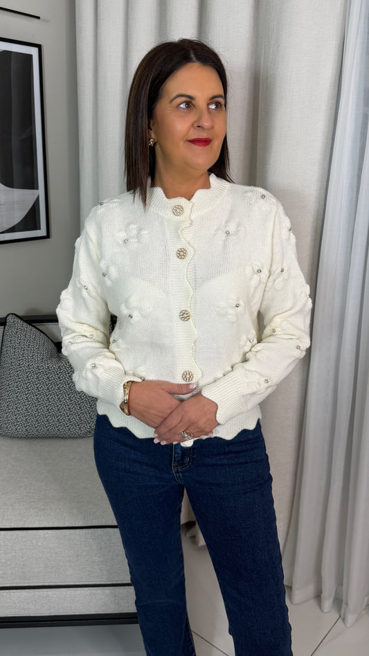Cream Embellished Cardigan