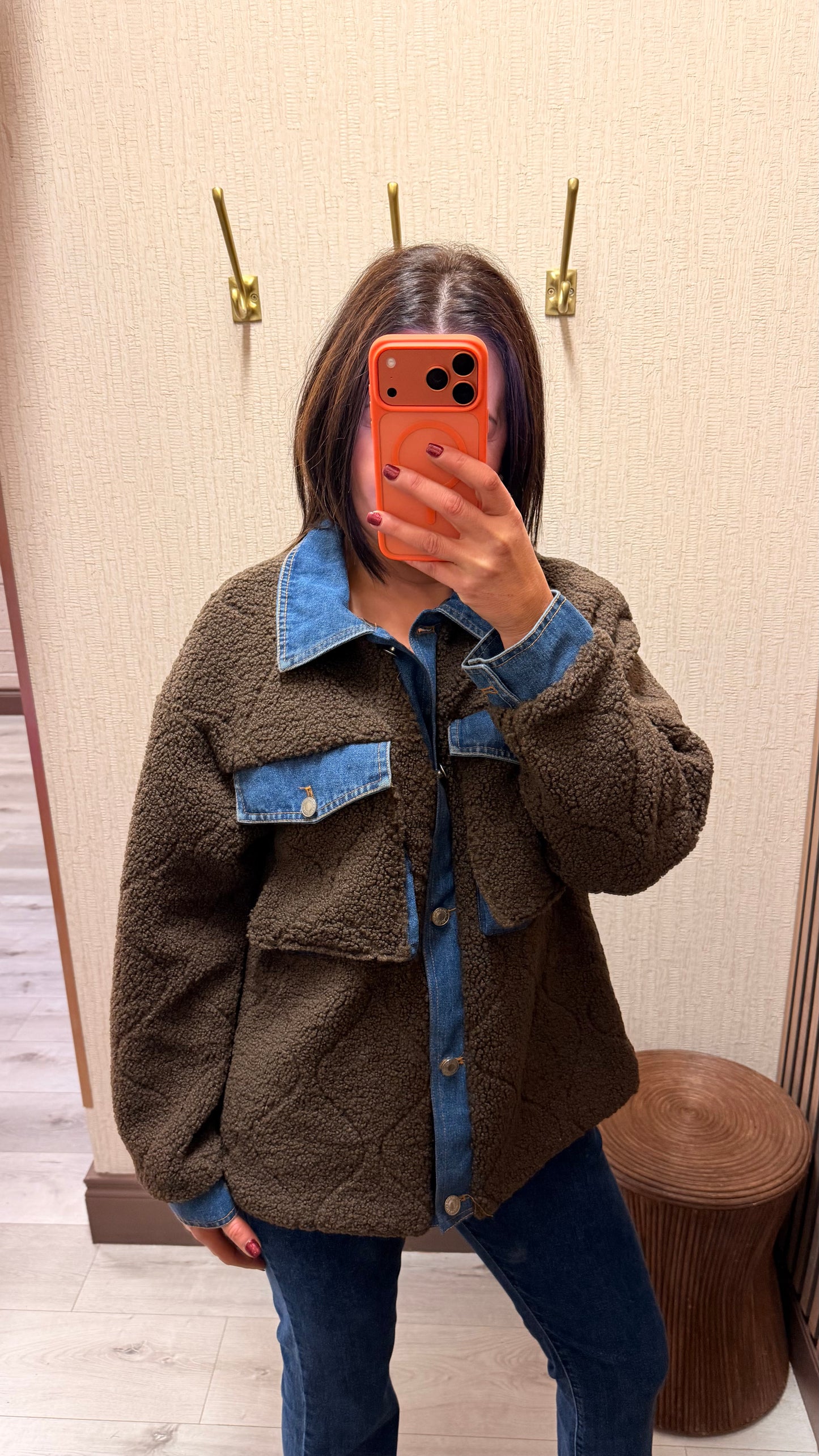 Brown Denim Trim Shacket