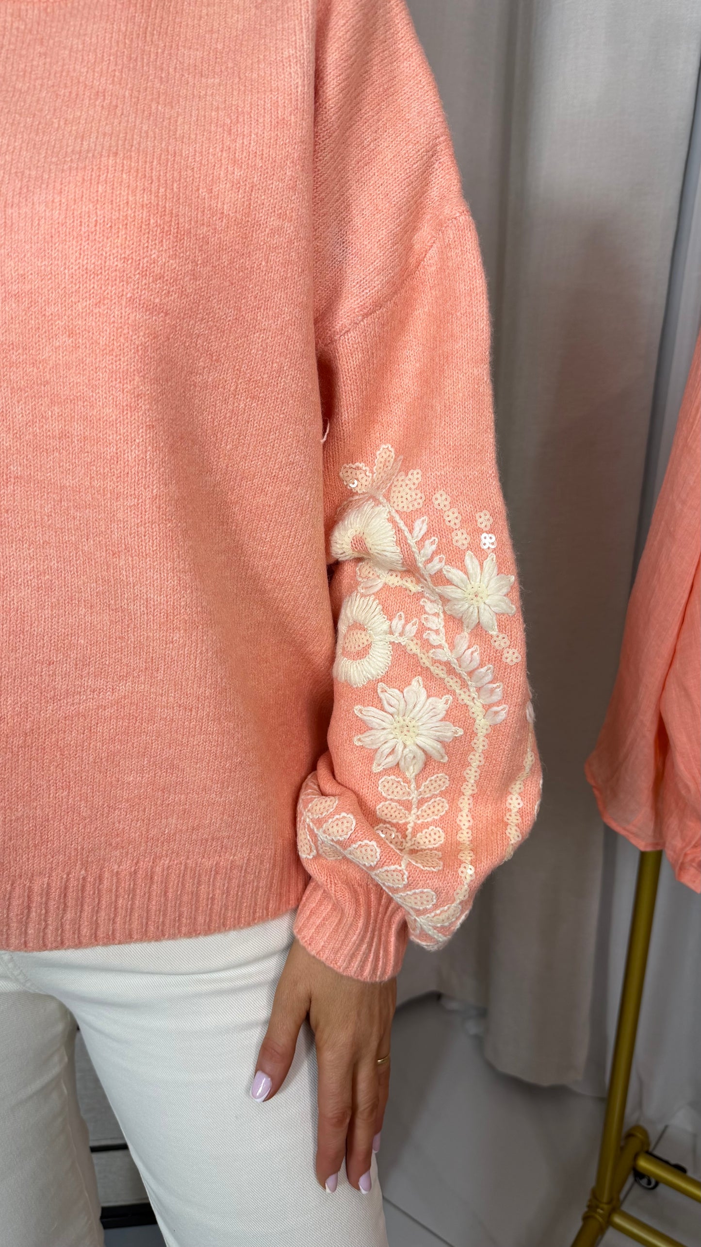 Peach Jumper with Lace & Sequin Details