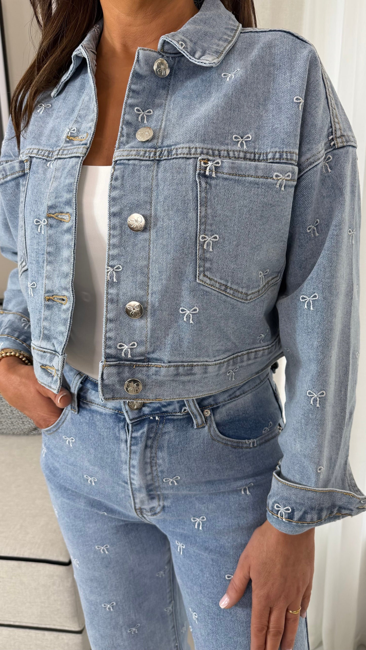 Denim Bow Detail Jacket